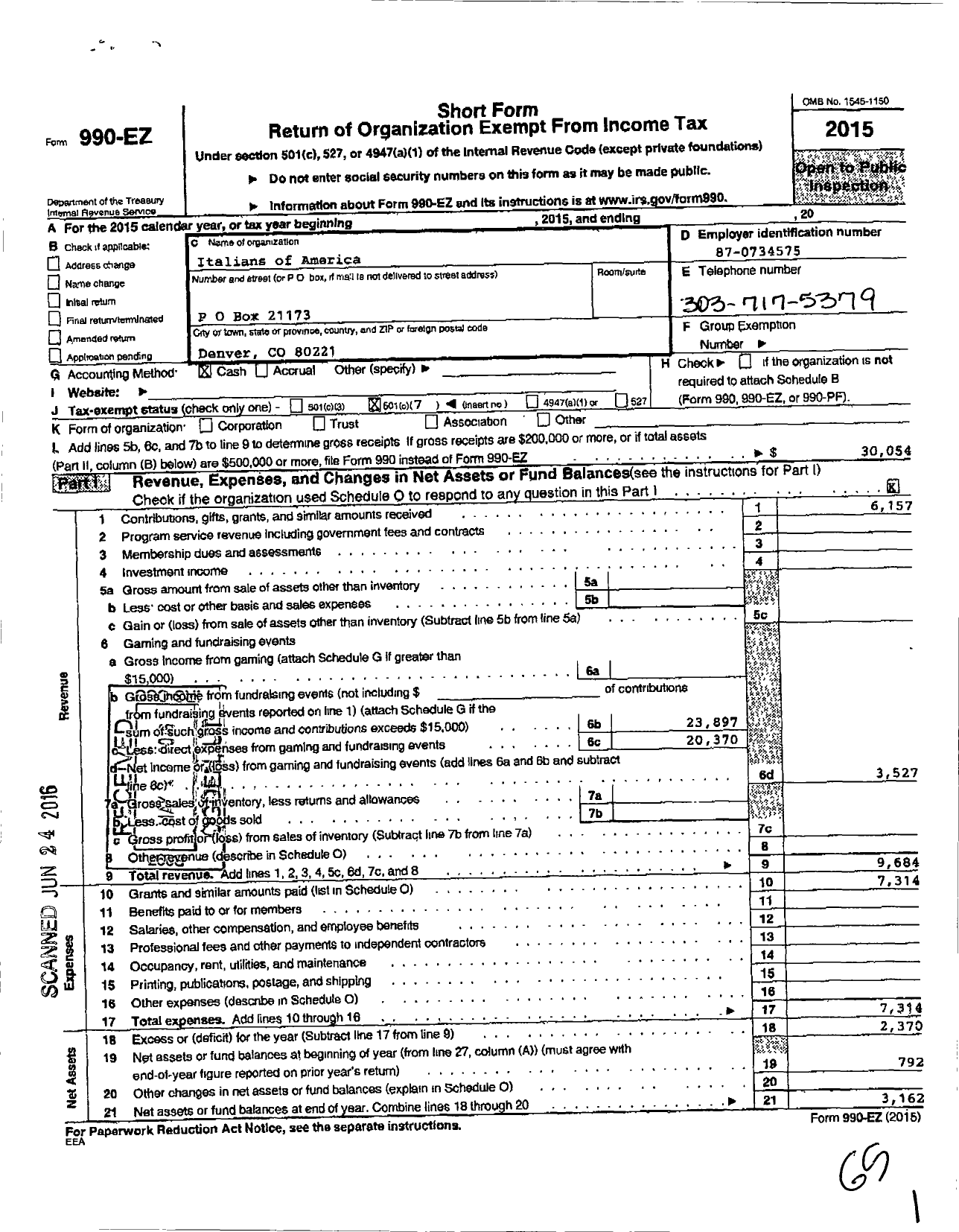 Image of first page of 2015 Form 990EO for Italians of America