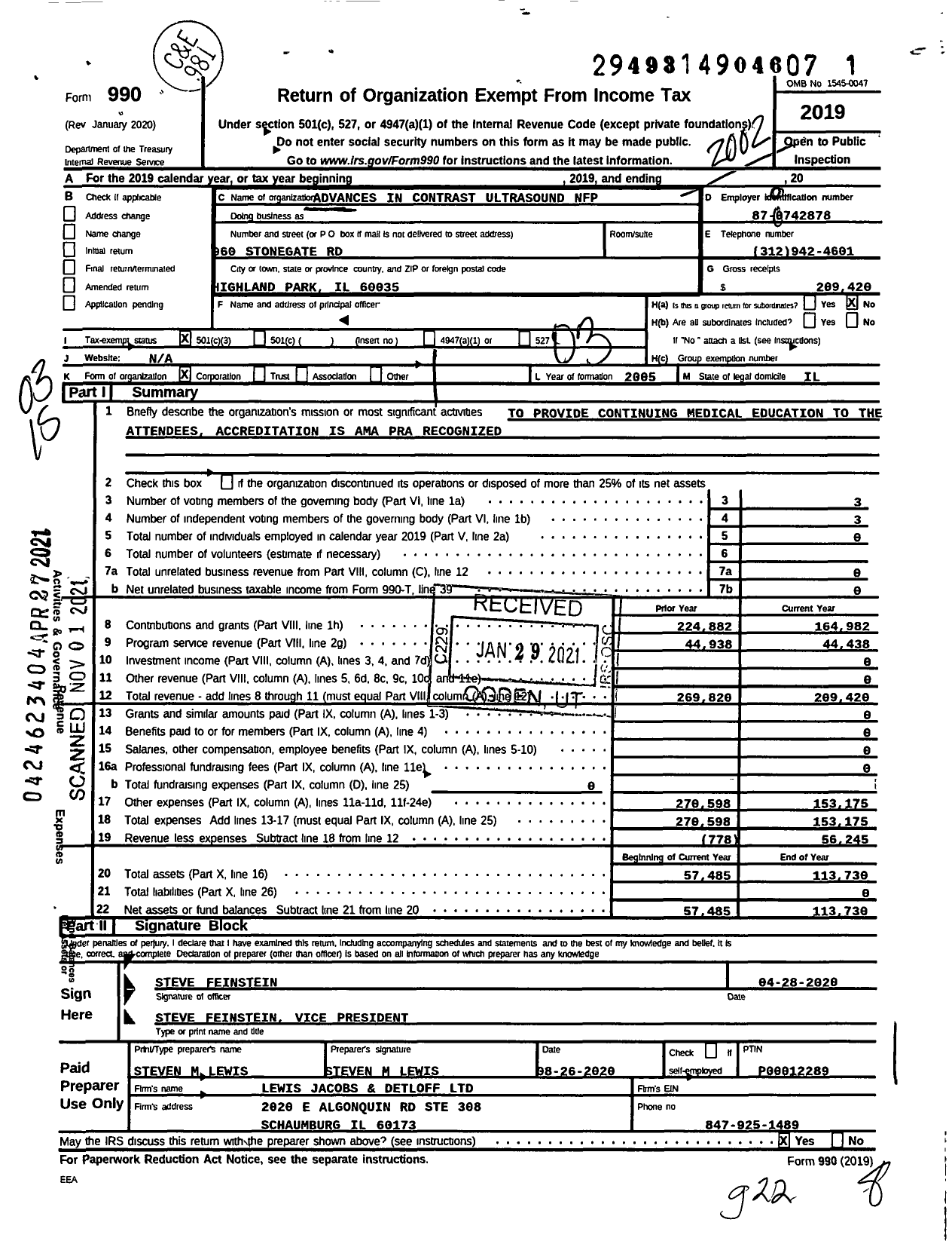 Image of first page of 2019 Form 990 for Advances in Contrast Ultrasound