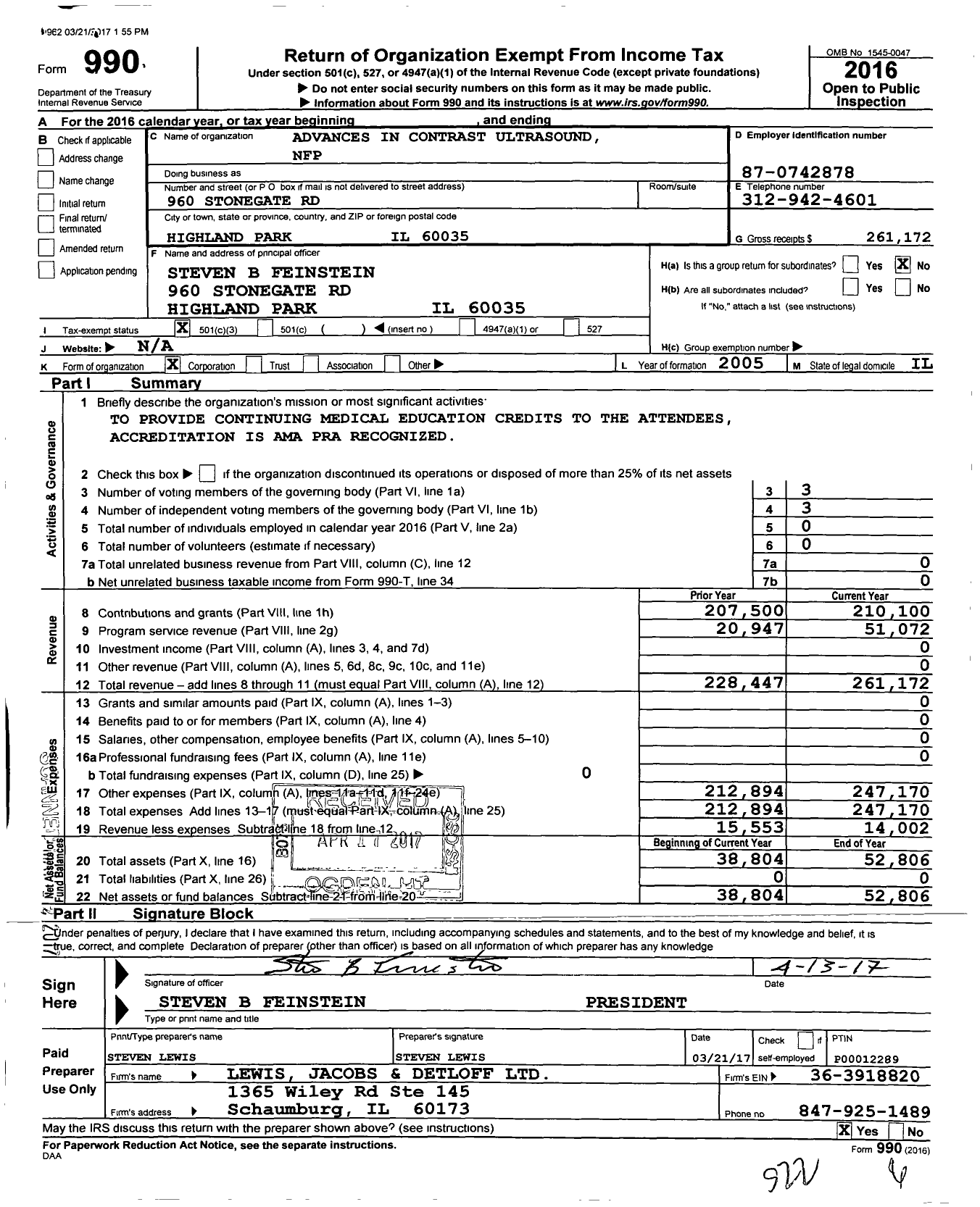 Image of first page of 2016 Form 990 for Advances in Contrast Ultrasound