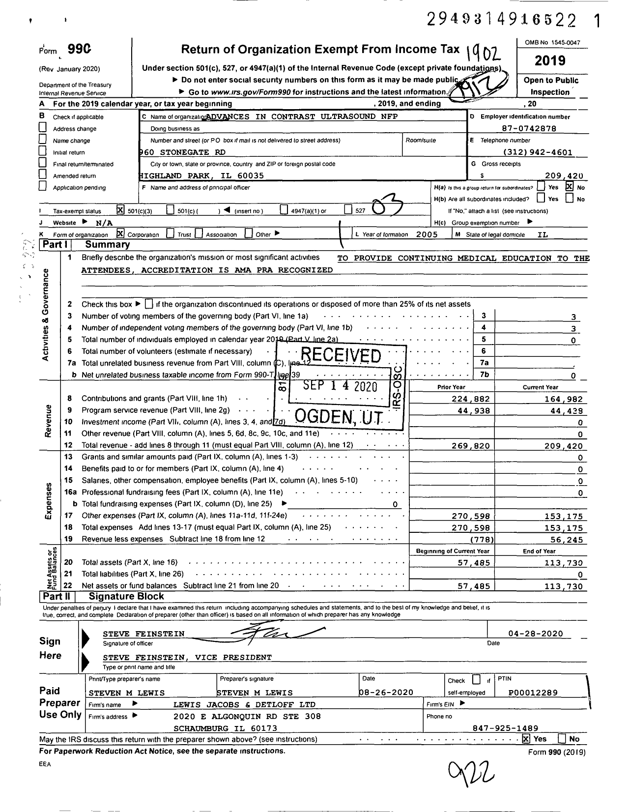 Image of first page of 2018 Form 990 for Advances in Contrast Ultrasound