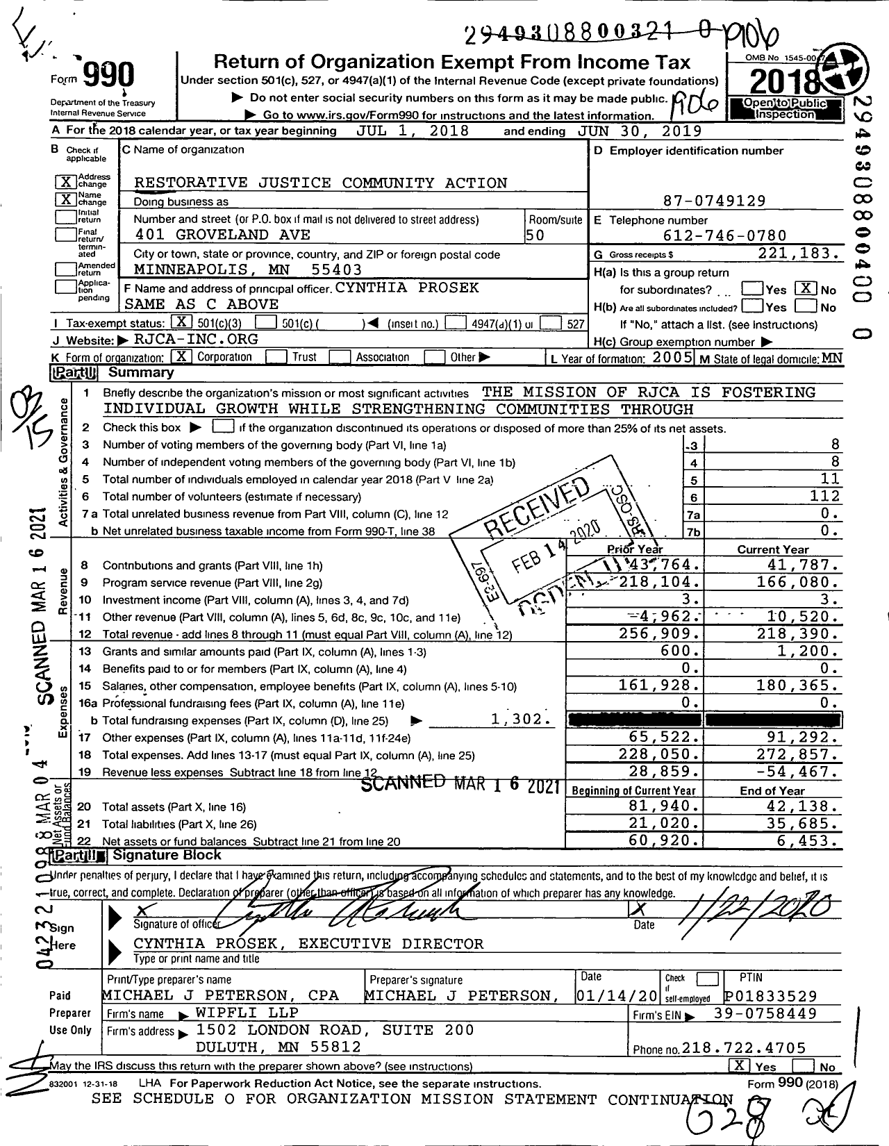 Image of first page of 2018 Form 990 for Restorative Justice Community Action