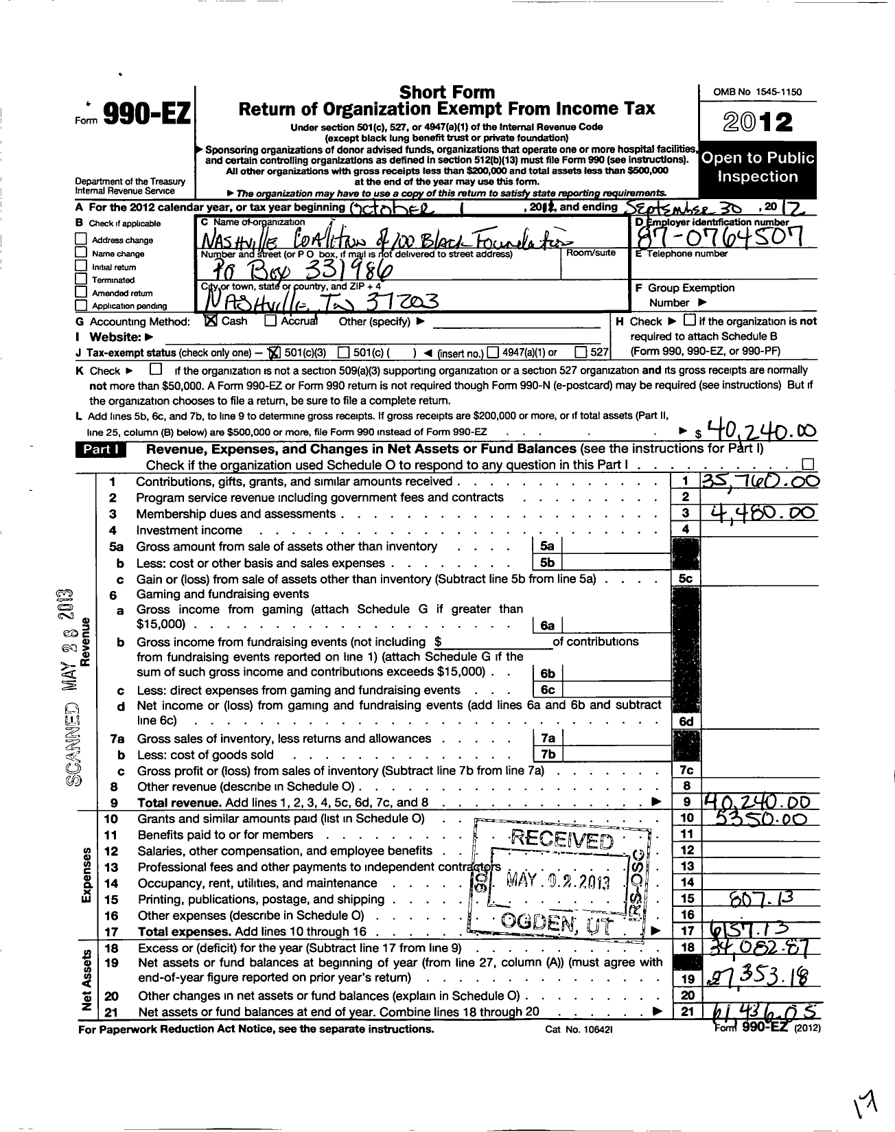 Image of first page of 2011 Form 990EZ for Nashville Foundation for Women of Color