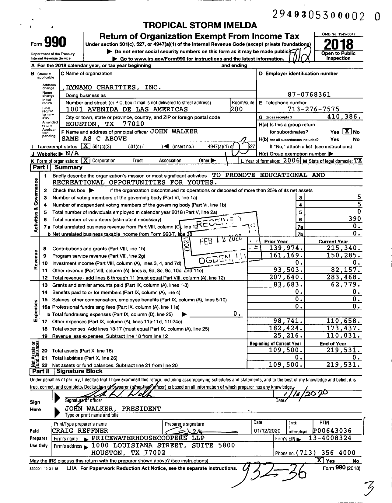 Image of first page of 2018 Form 990 for Dynamo and Dash Charities