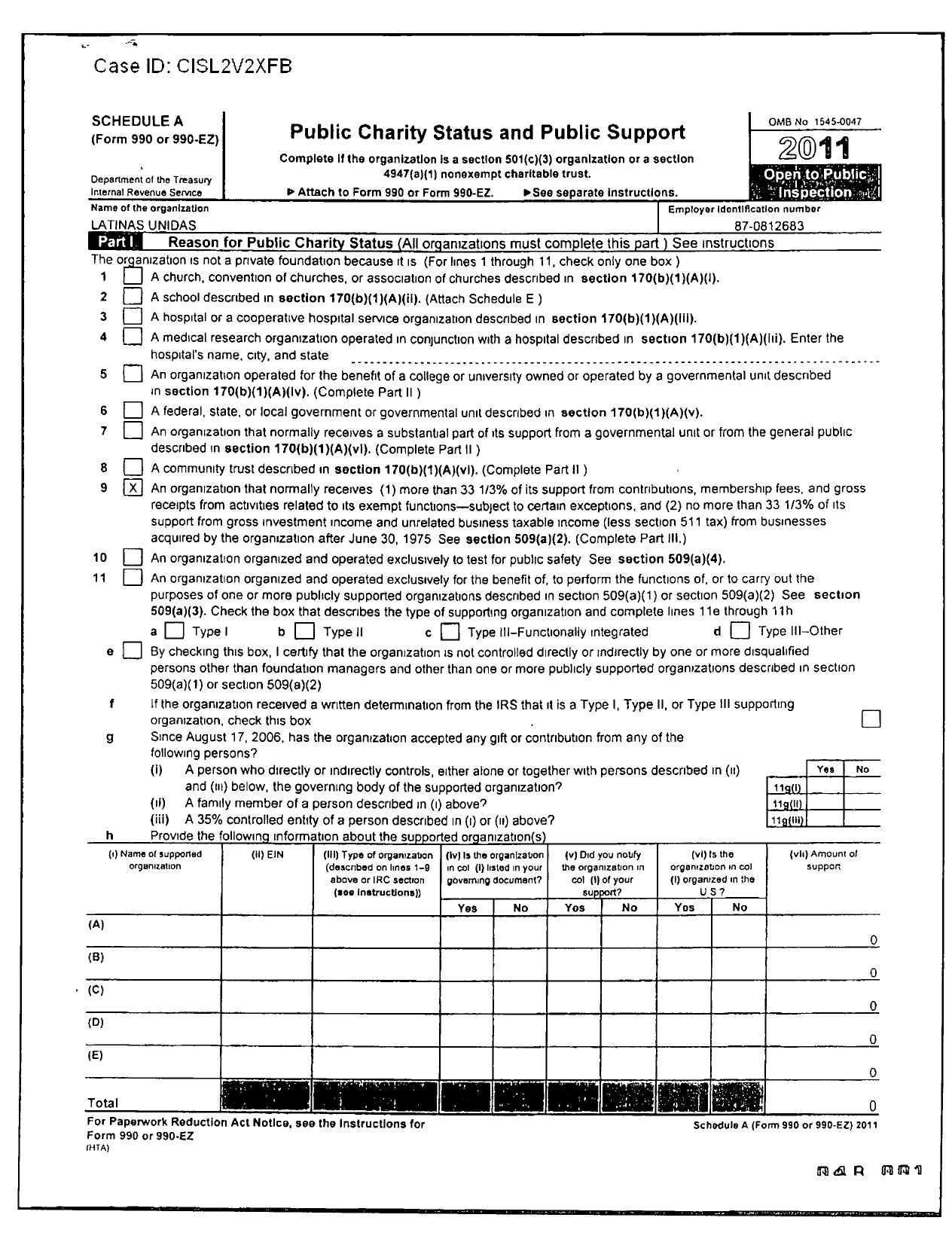 Image of first page of 2011 Form 990ER for Latinas Unidas