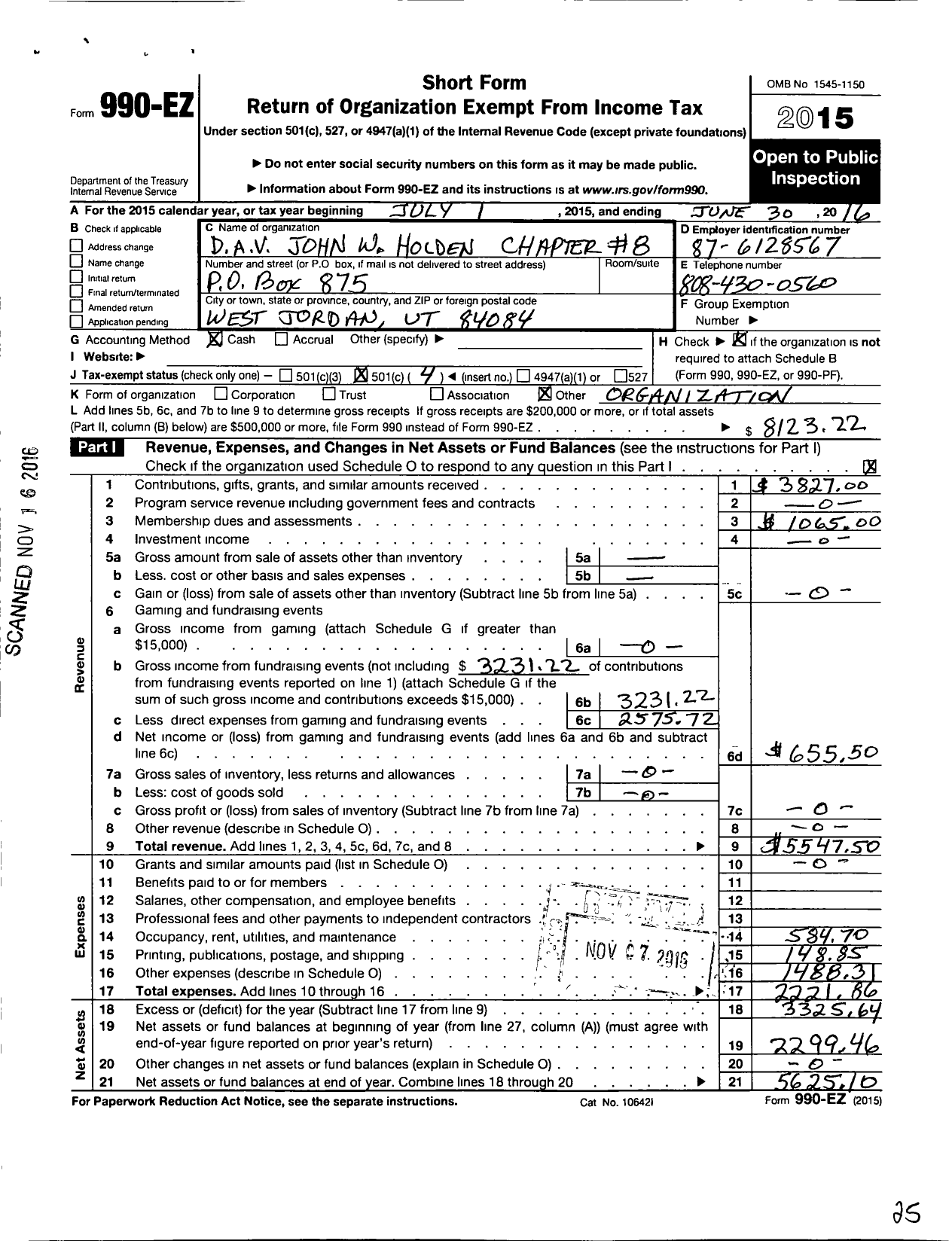 Image of first page of 2015 Form 990EO for Disabled American Veterans - 8 John W Holden