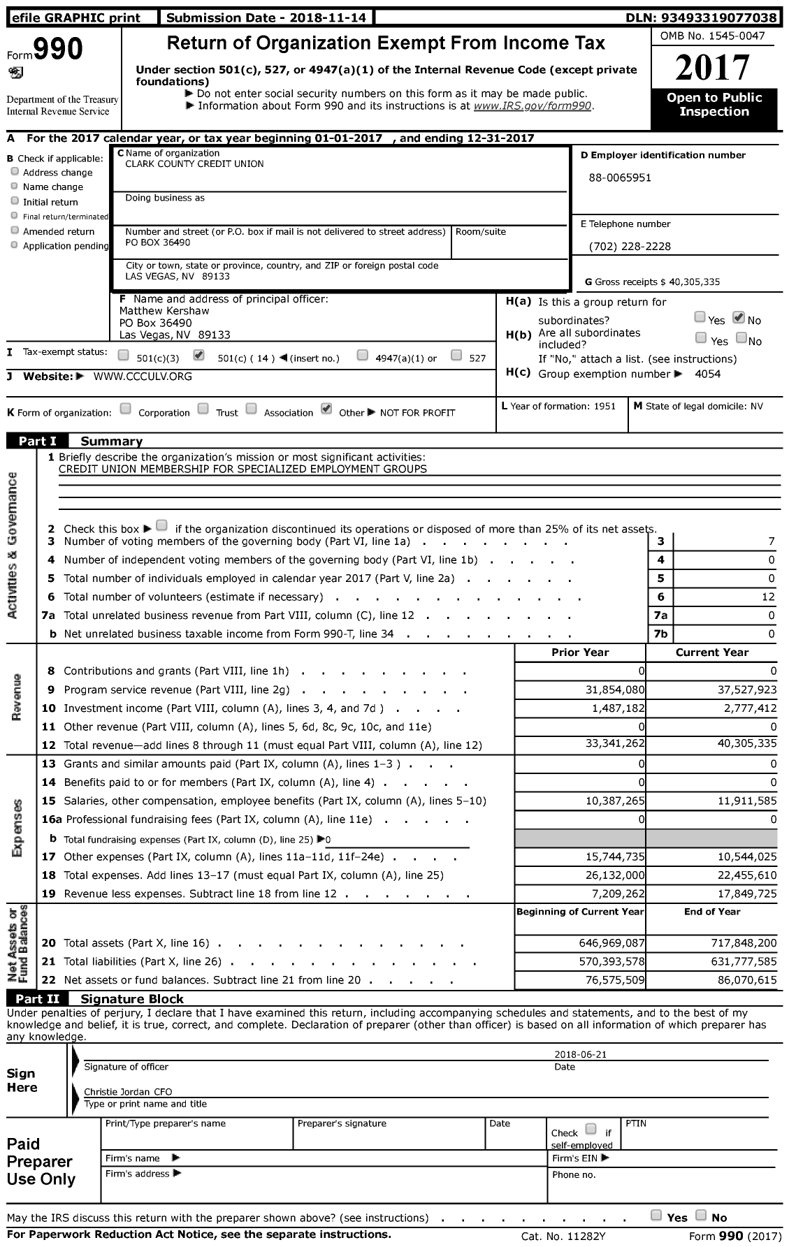 Image of first page of 2017 Form 990 for Clark County Credit Union