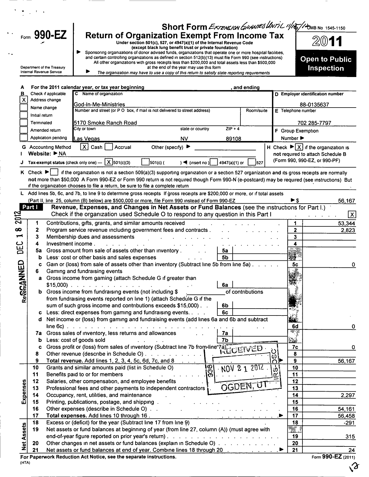 Image of first page of 2011 Form 990EZ for God in Me Ministries