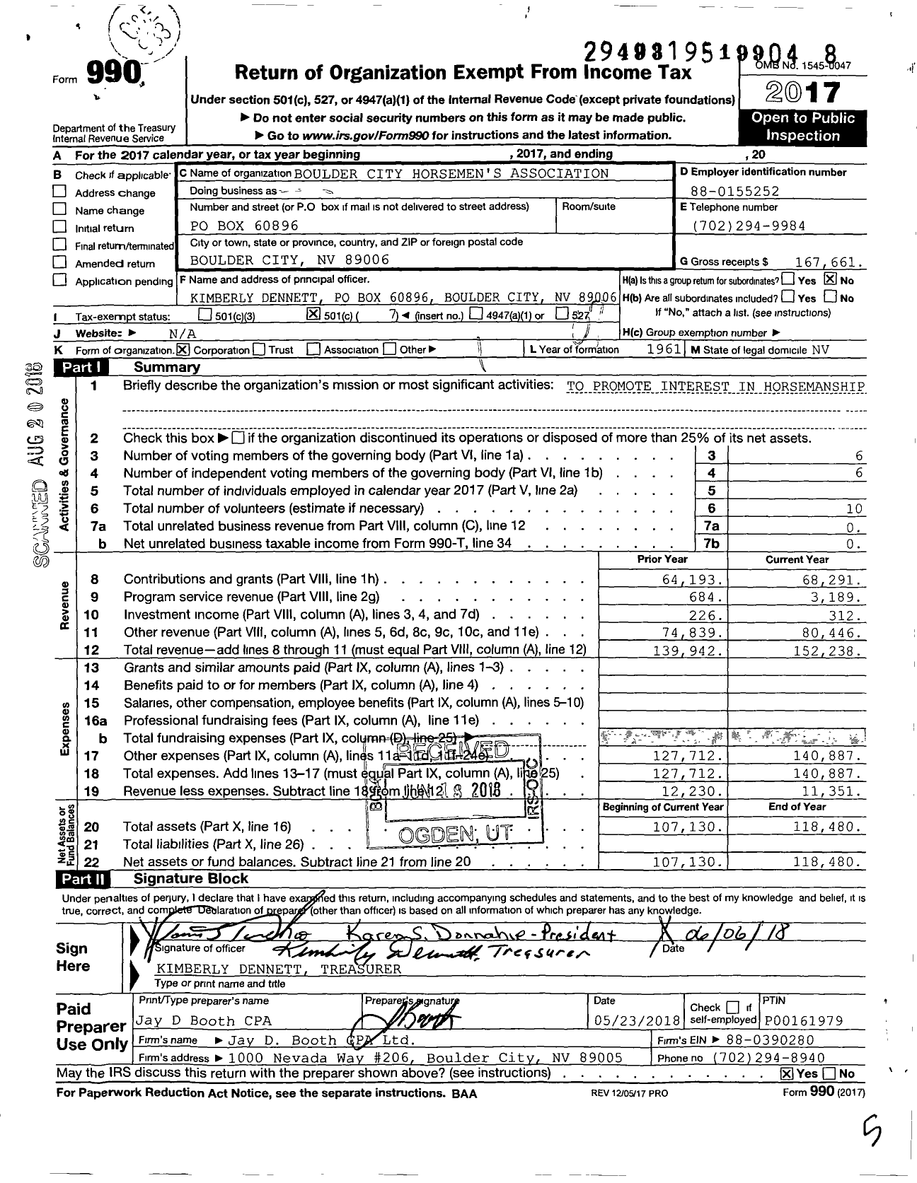 Image of first page of 2017 Form 990O for Boulder City Horsemen's Association