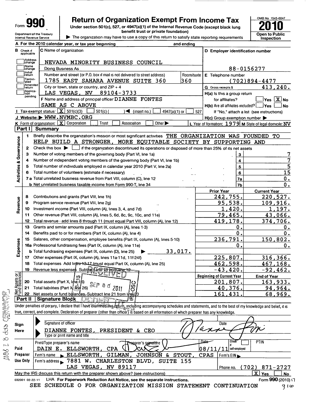 Image of first page of 2010 Form 990 for Nevada Minority Business Council