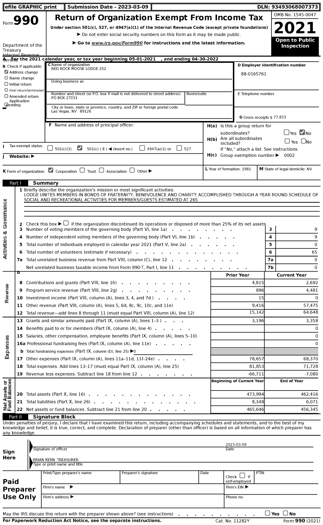 Image of first page of 2021 Form 990 for Loyal Order of Moose - 252