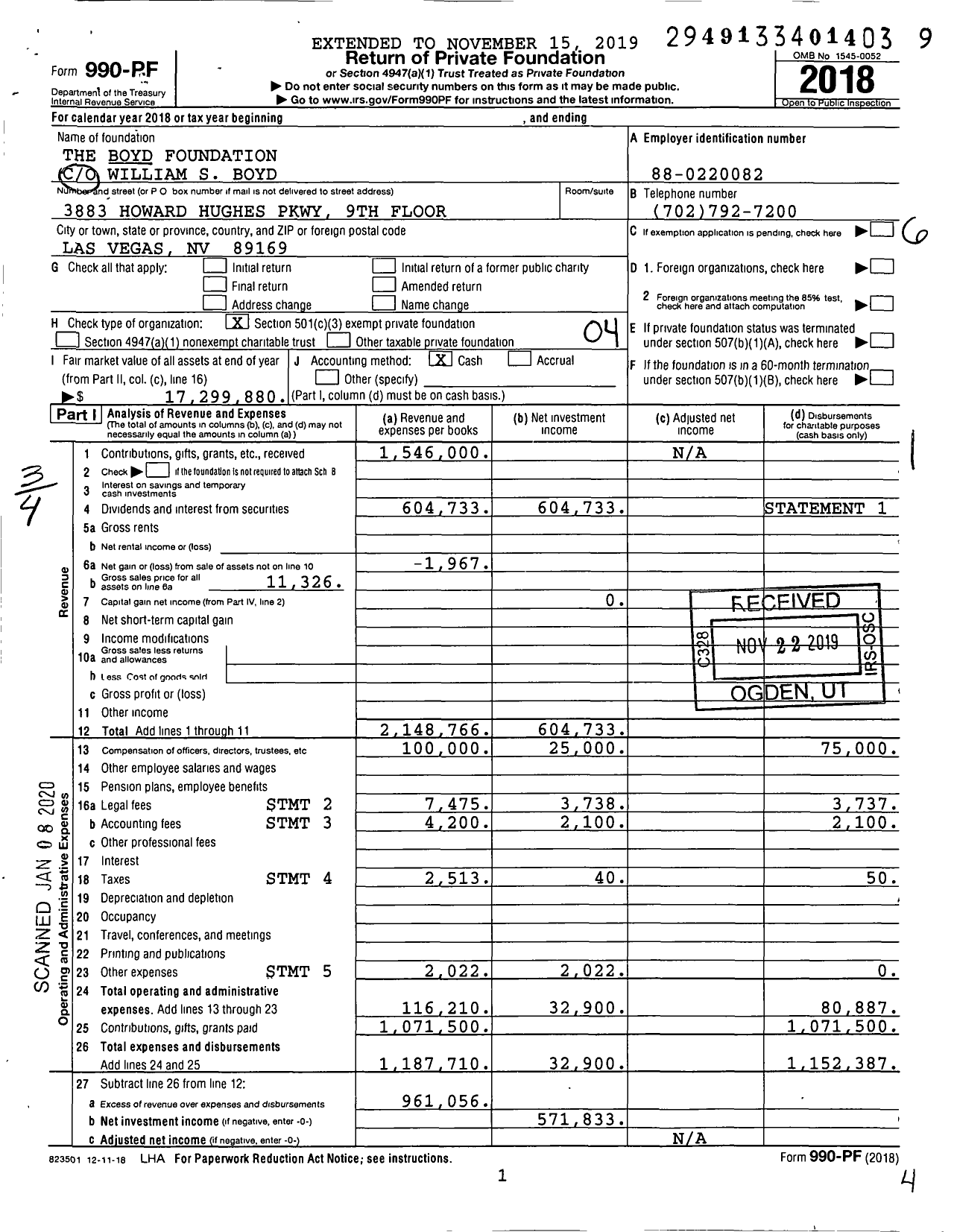 Image of first page of 2018 Form 990PF for The Boyd Foundation