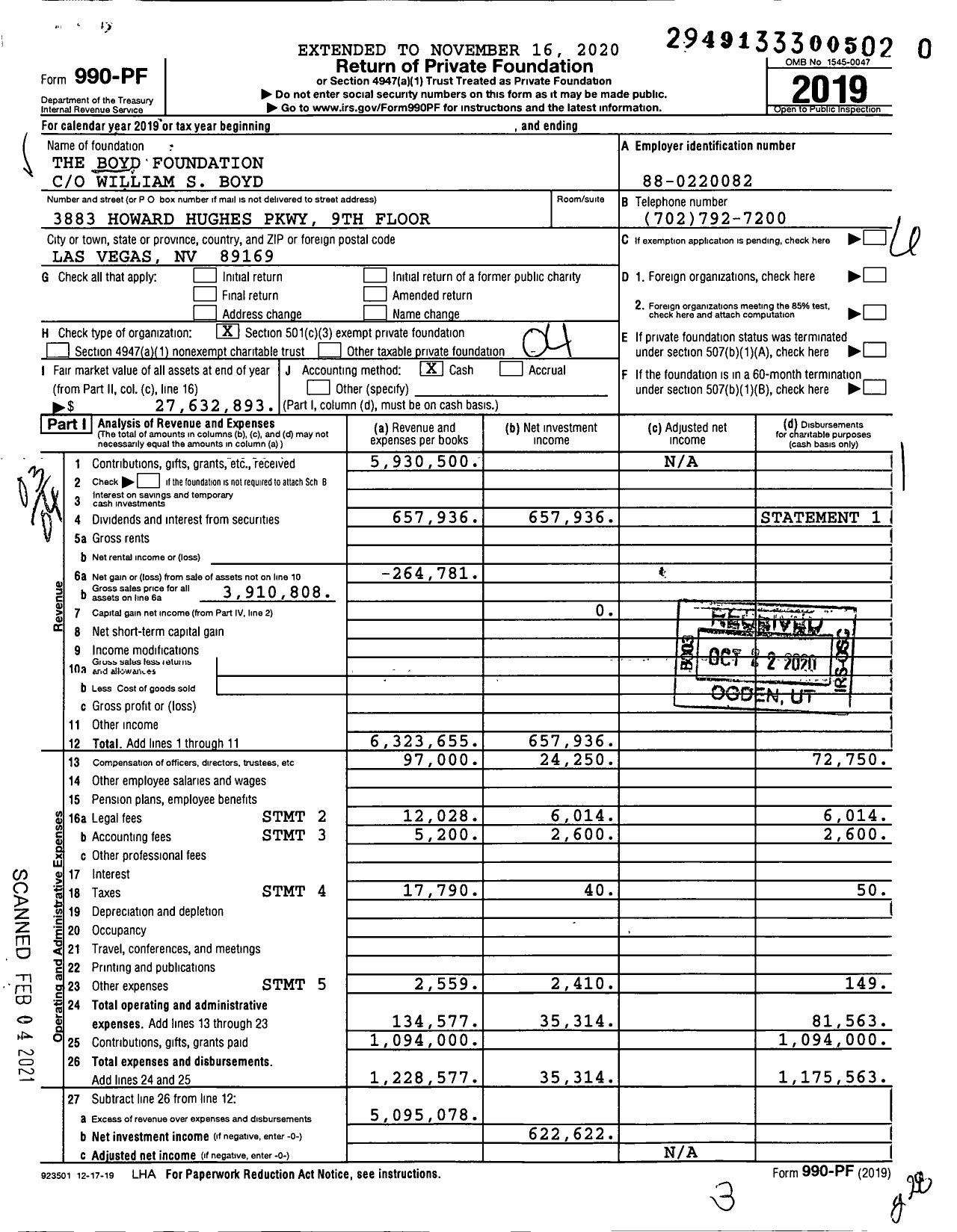 Image of first page of 2019 Form 990PF for The Boyd Family Foundation