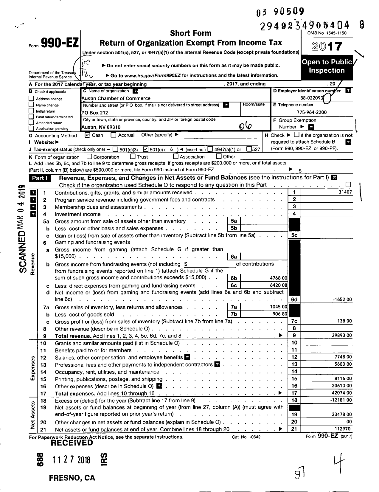 Image of first page of 2017 Form 990EO for Austin Chamber of Commerce