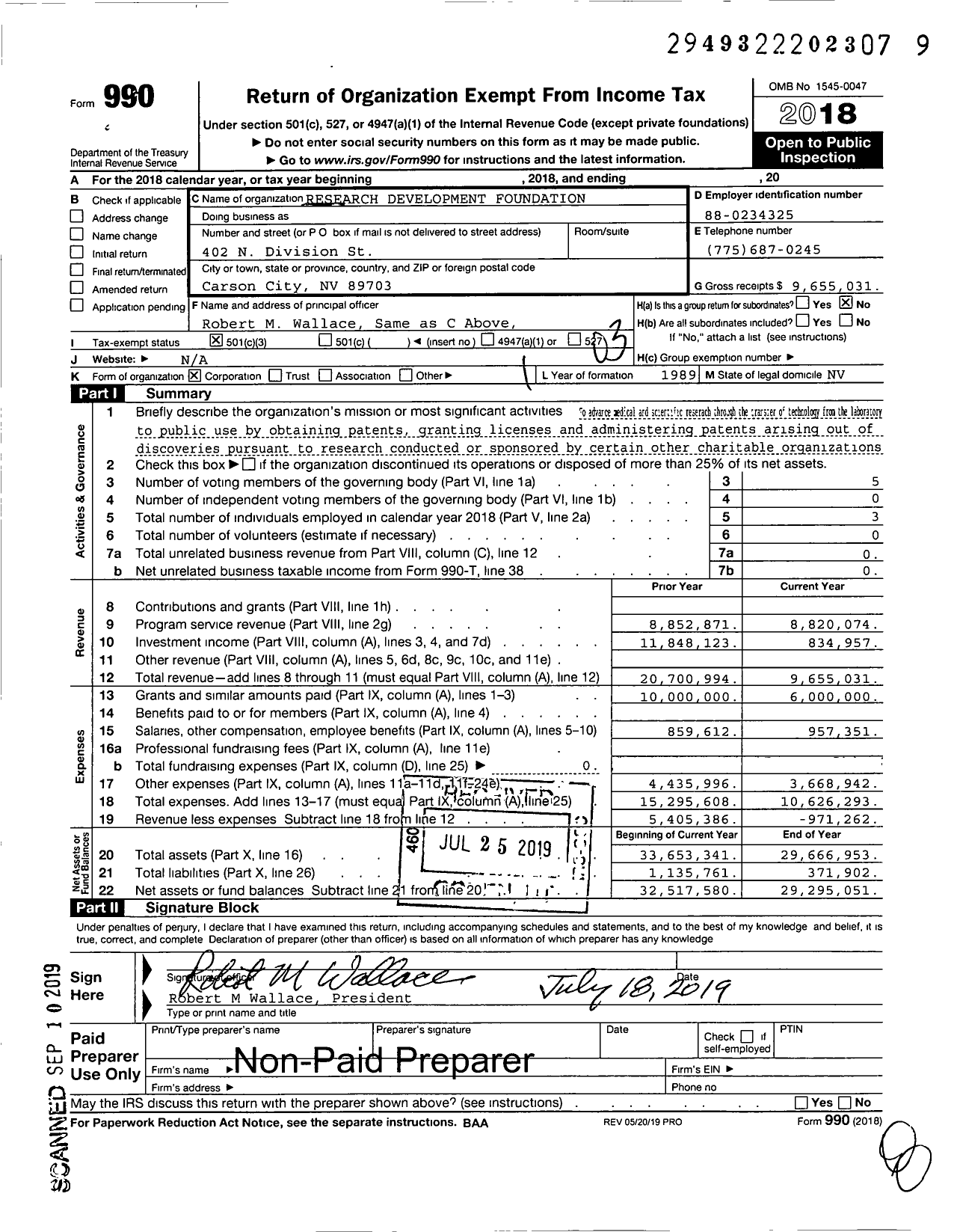 Image of first page of 2018 Form 990 for Research Development Foundation