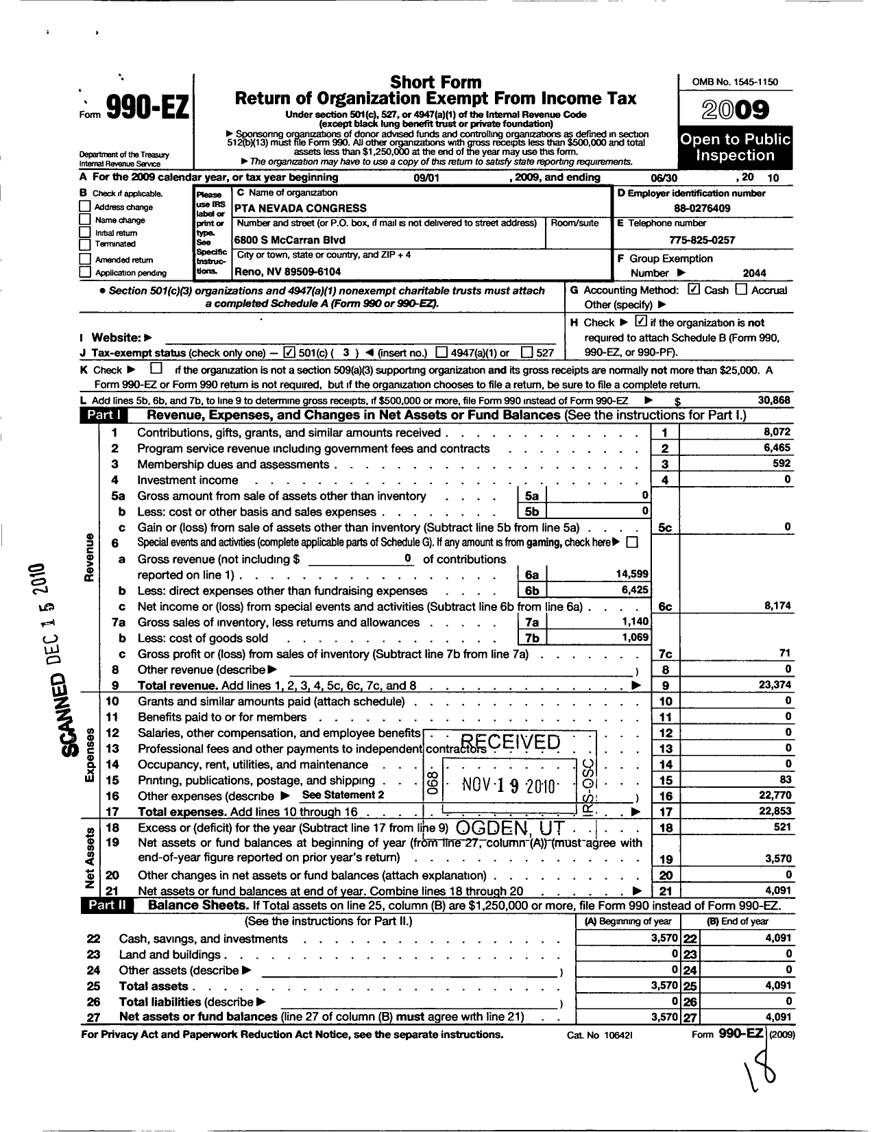 Image of first page of 2009 Form 990EZ for Brookfield School