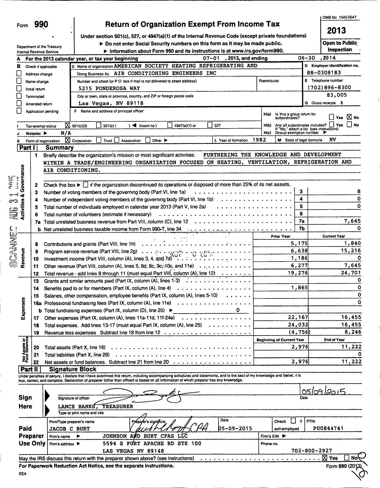 Image of first page of 2013 Form 990 for American Society Heating Refrigerating and