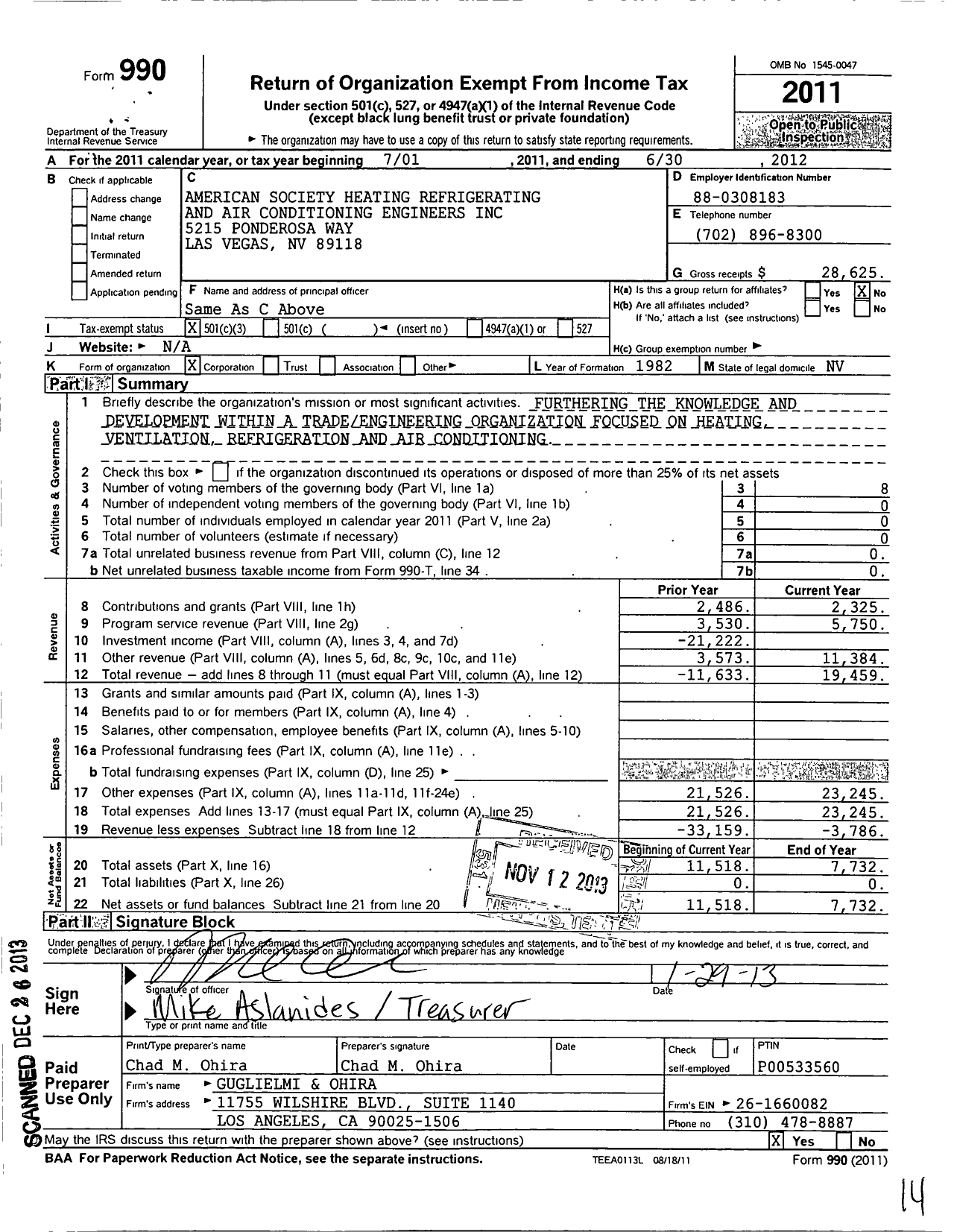 Image of first page of 2011 Form 990 for American Society Heating Refrigerating and