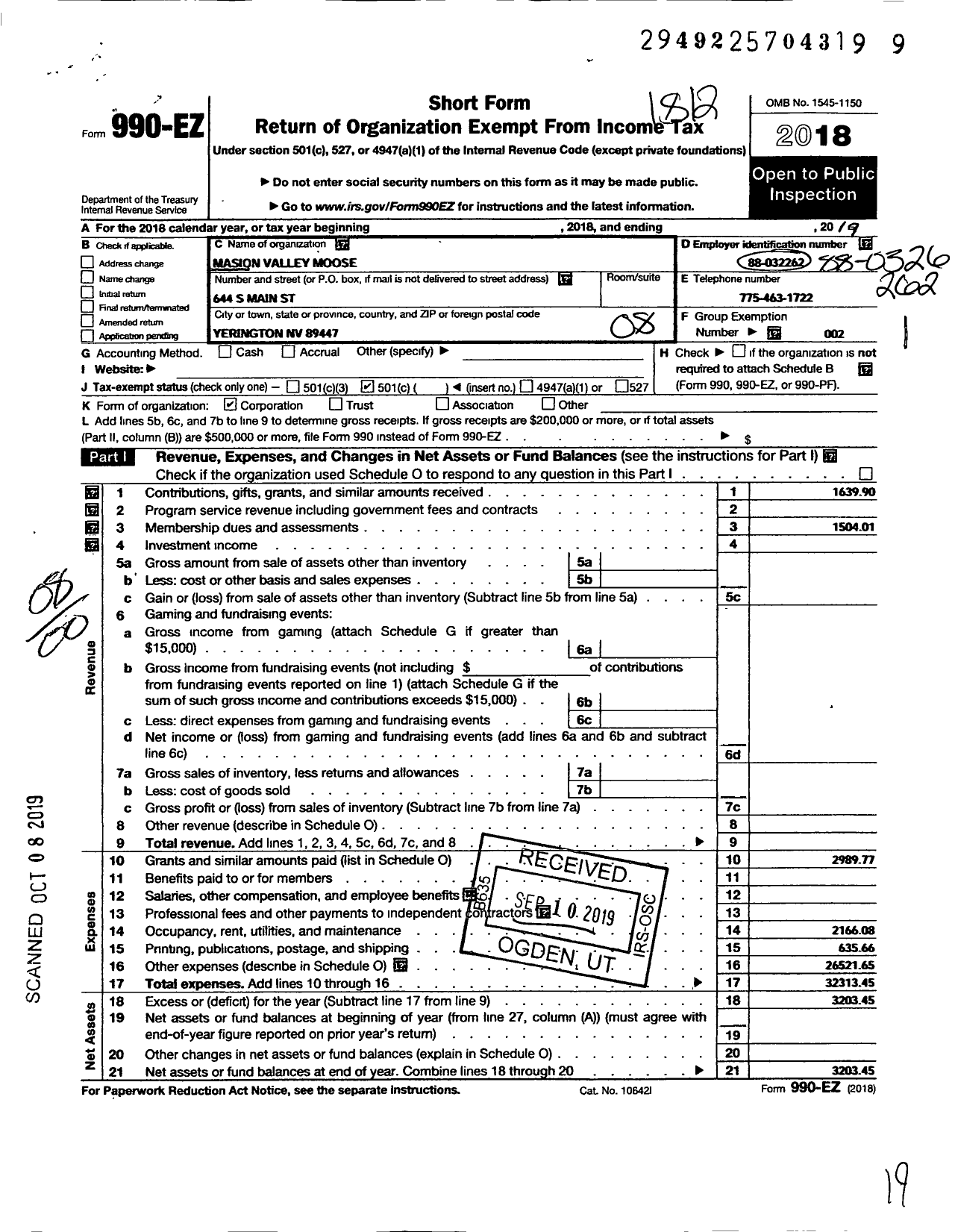 Image of first page of 2018 Form 990EO for Loyal Order of Moose - 2428