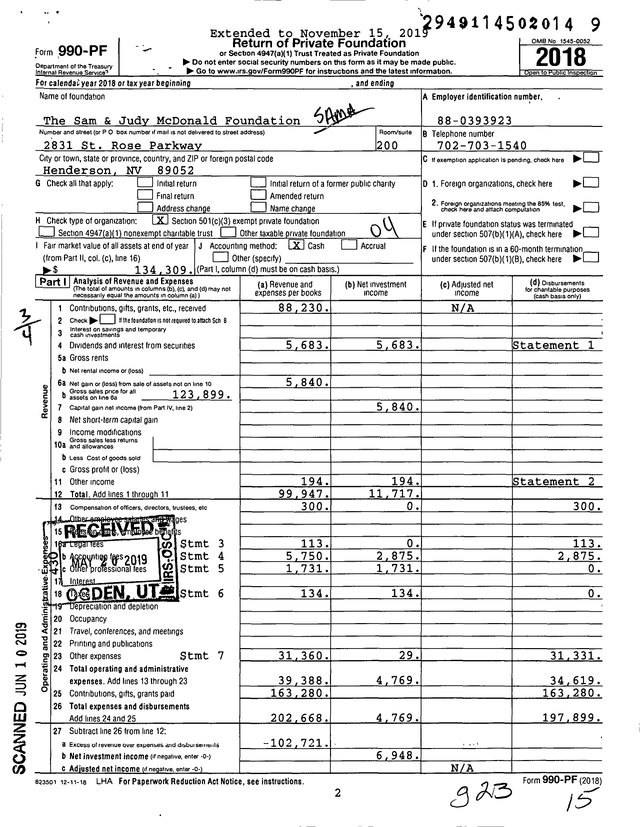 Image of first page of 2018 Form 990PF for GE McDonald Foundation