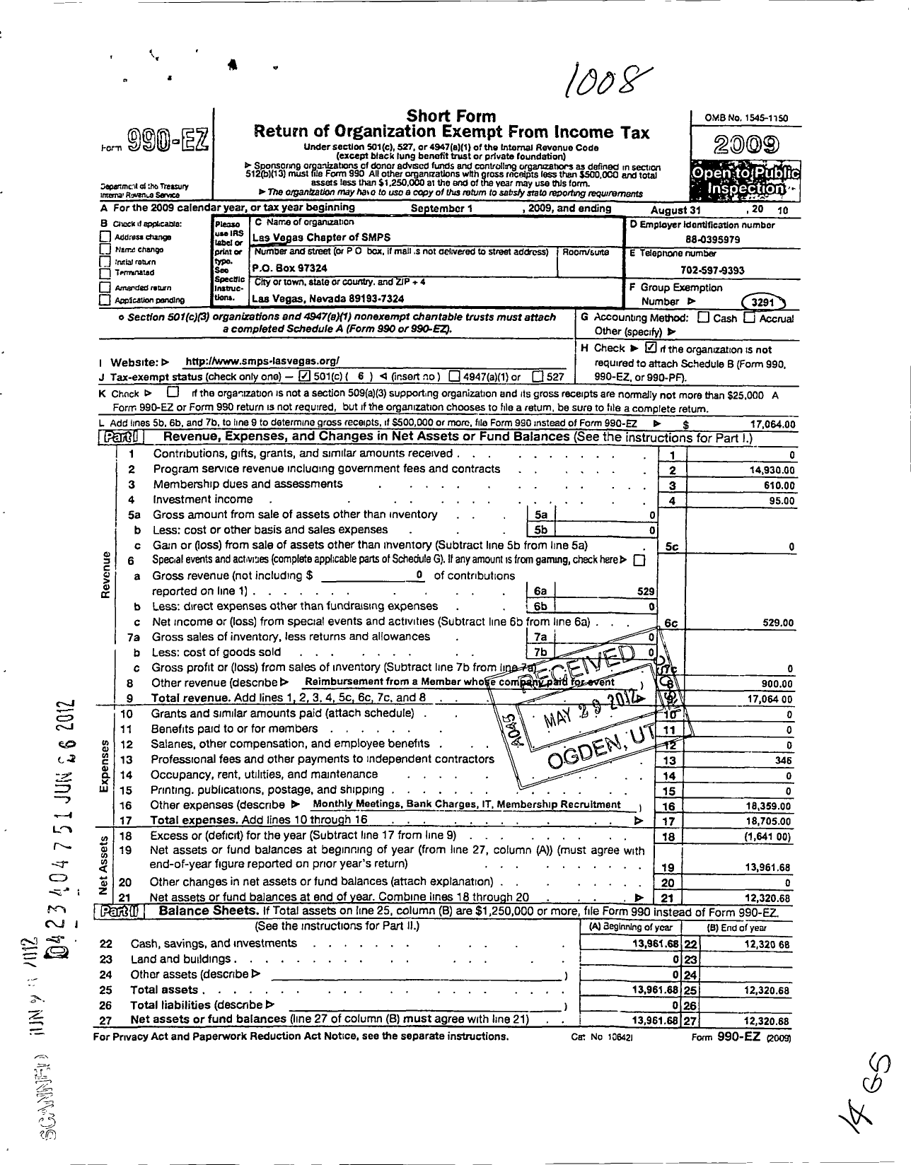 Image of first page of 2009 Form 990EO for Society for Marketing Professional Services / Las Vegas Chapter of SMPS