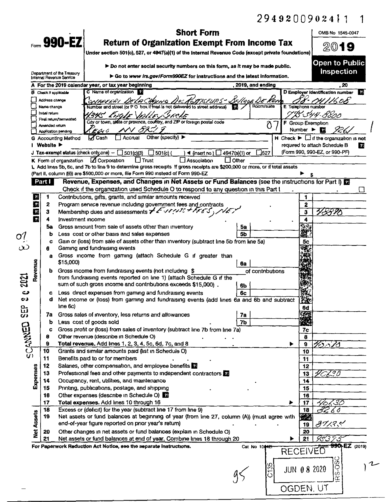 Image of first page of 2019 Form 990EO for Confrerie de La Chaine Des Rotisseurs / Bailliage de Reno