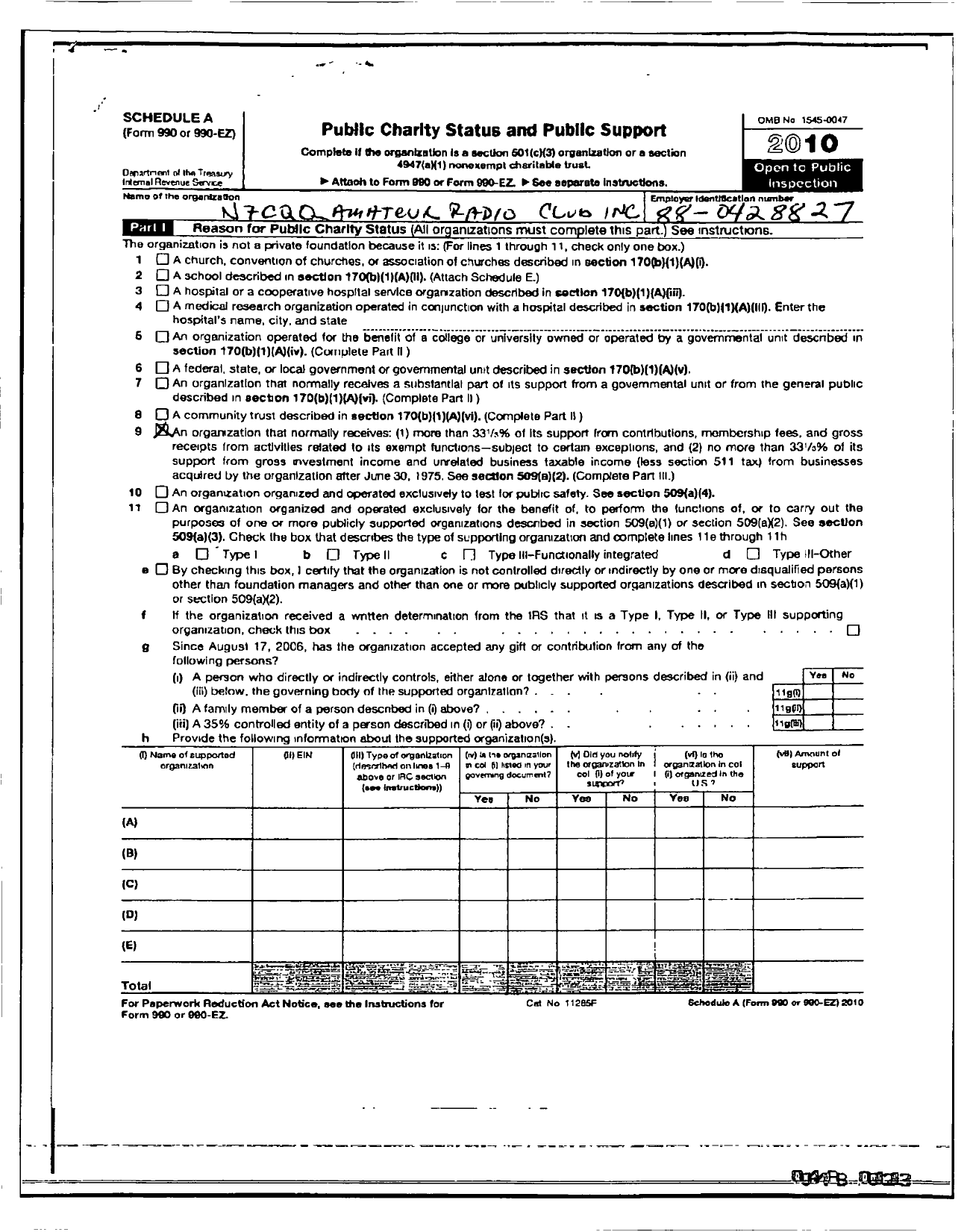 Image of first page of 2010 Form 990ER for N7CQQ Amatuer Radio Club