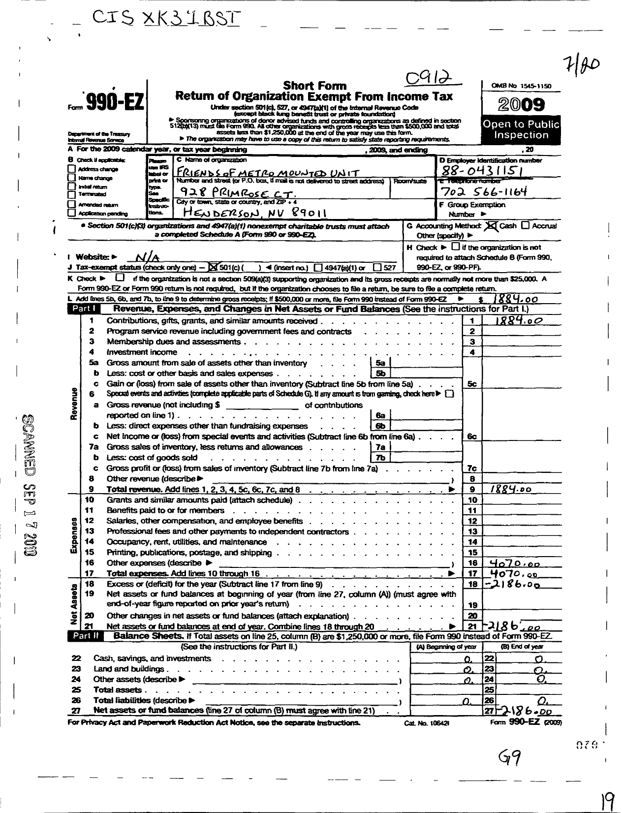 Image of first page of 2009 Form 990EO for Friends of Metro Mounted Unit