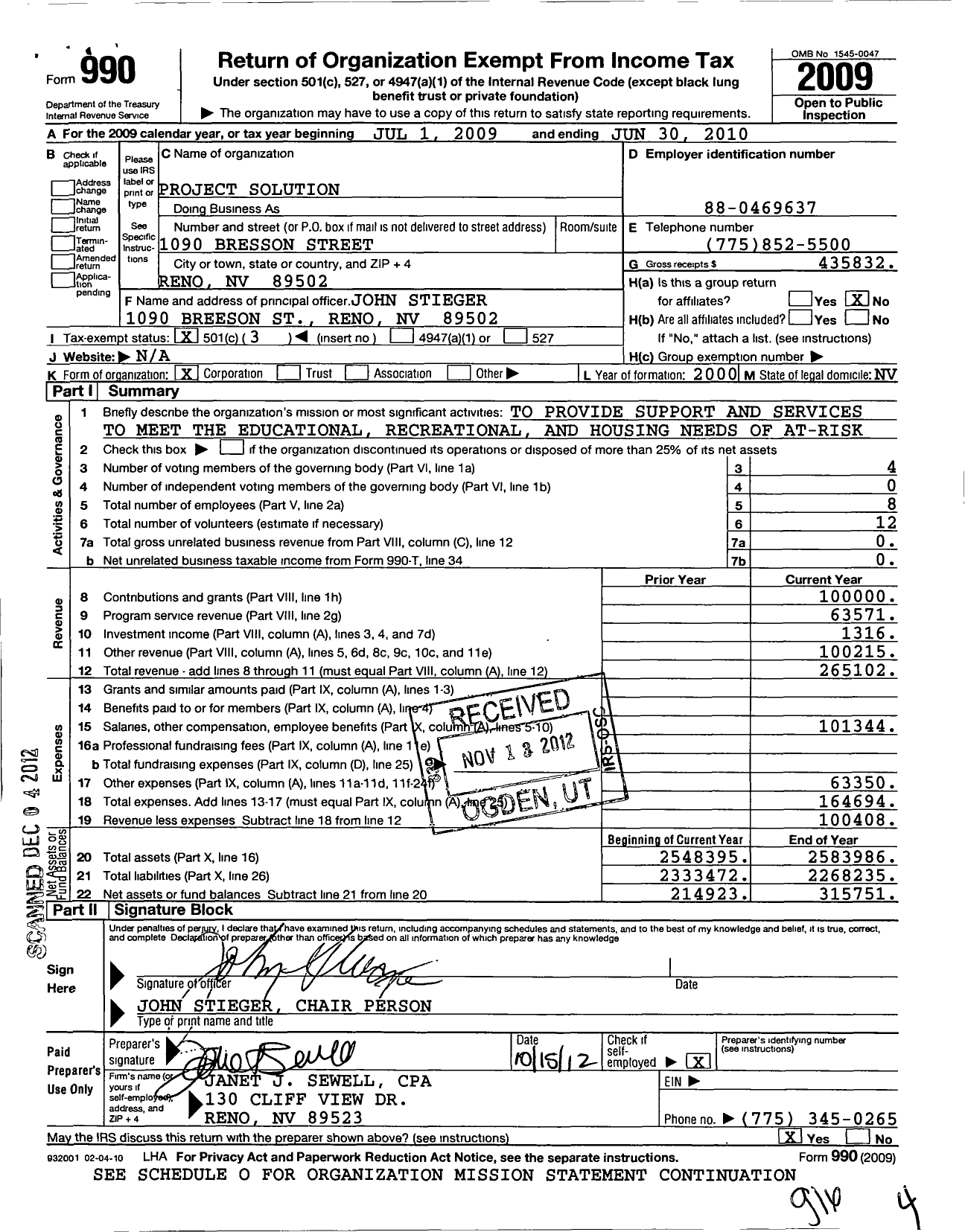 Image of first page of 2009 Form 990 for Project Solution