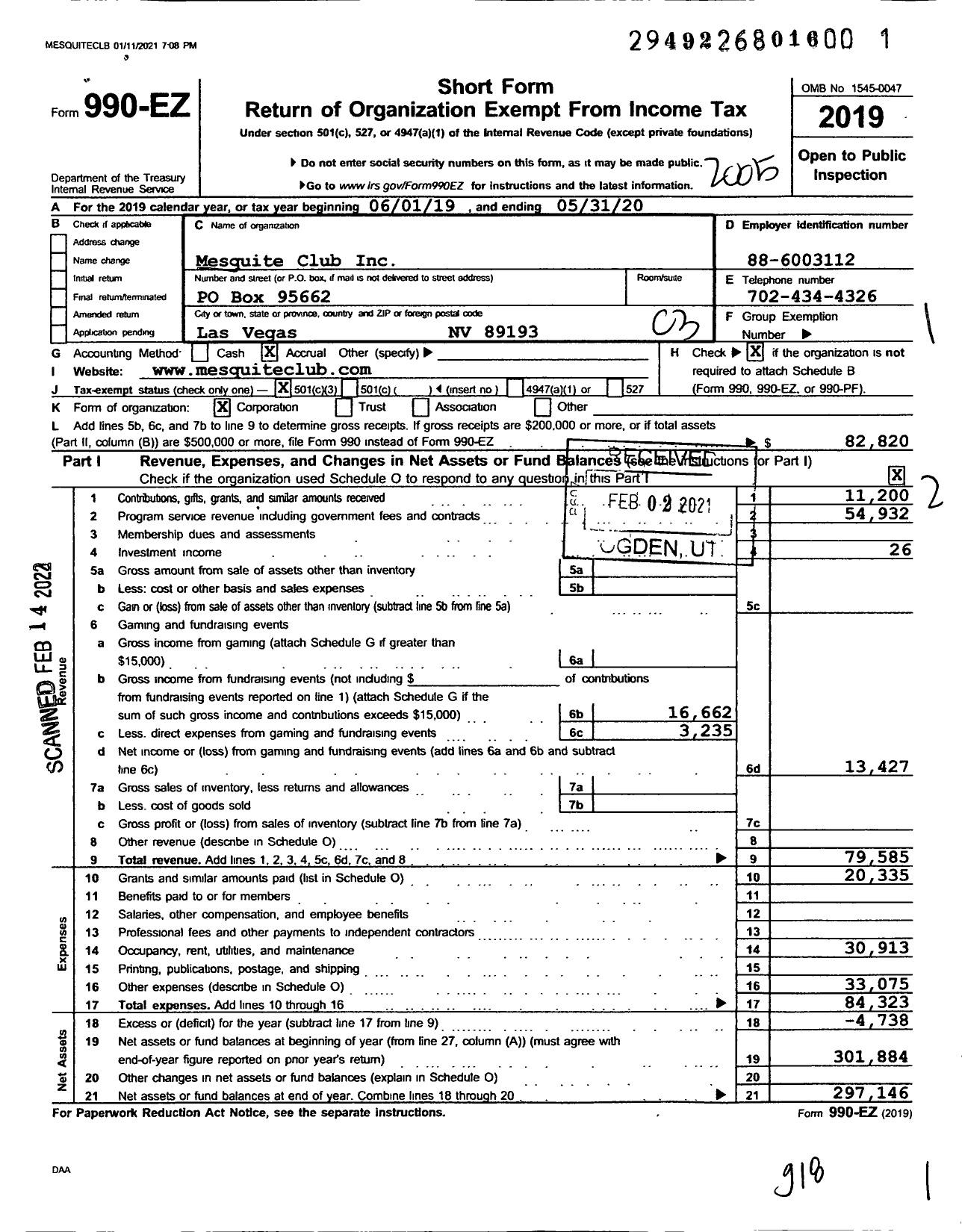 Image of first page of 2019 Form 990EZ for Mesquite Club