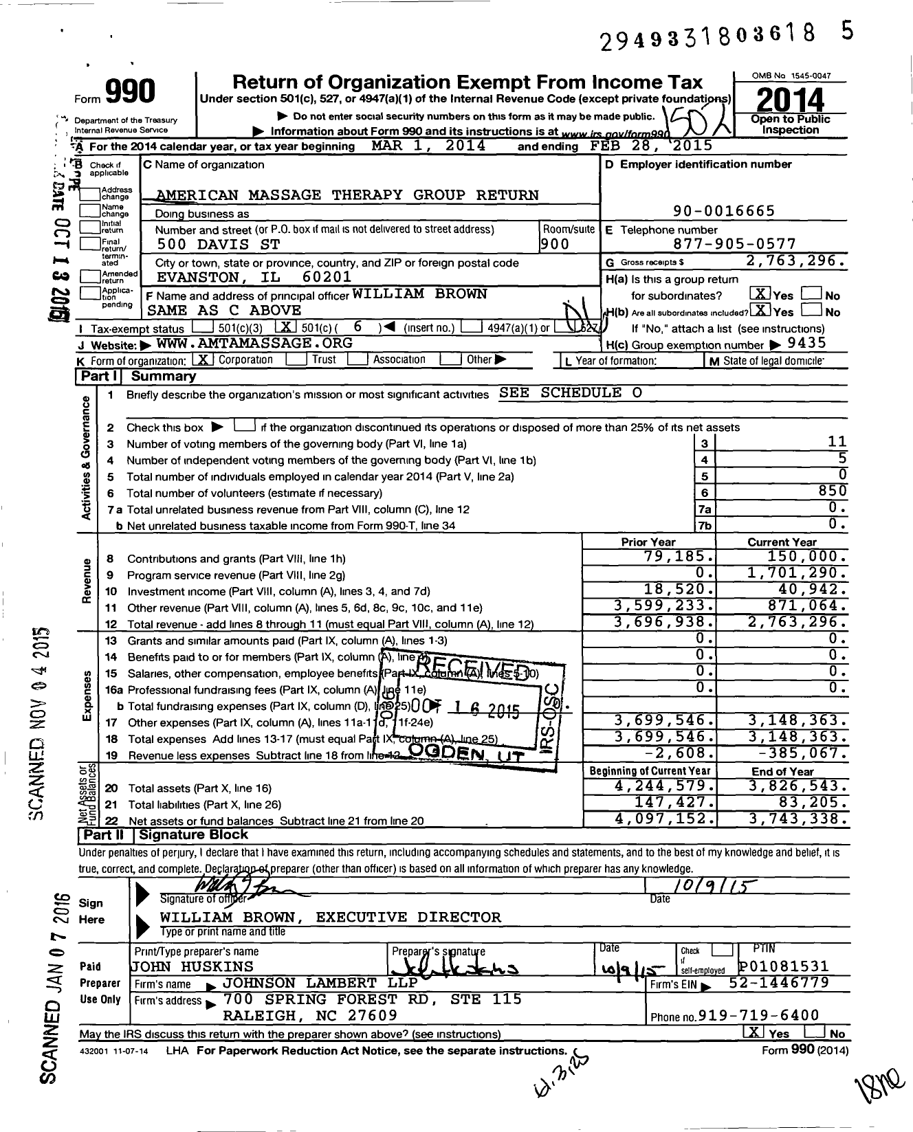 Image of first page of 2014 Form 990O for American Massage Therapy Association (AMTA)