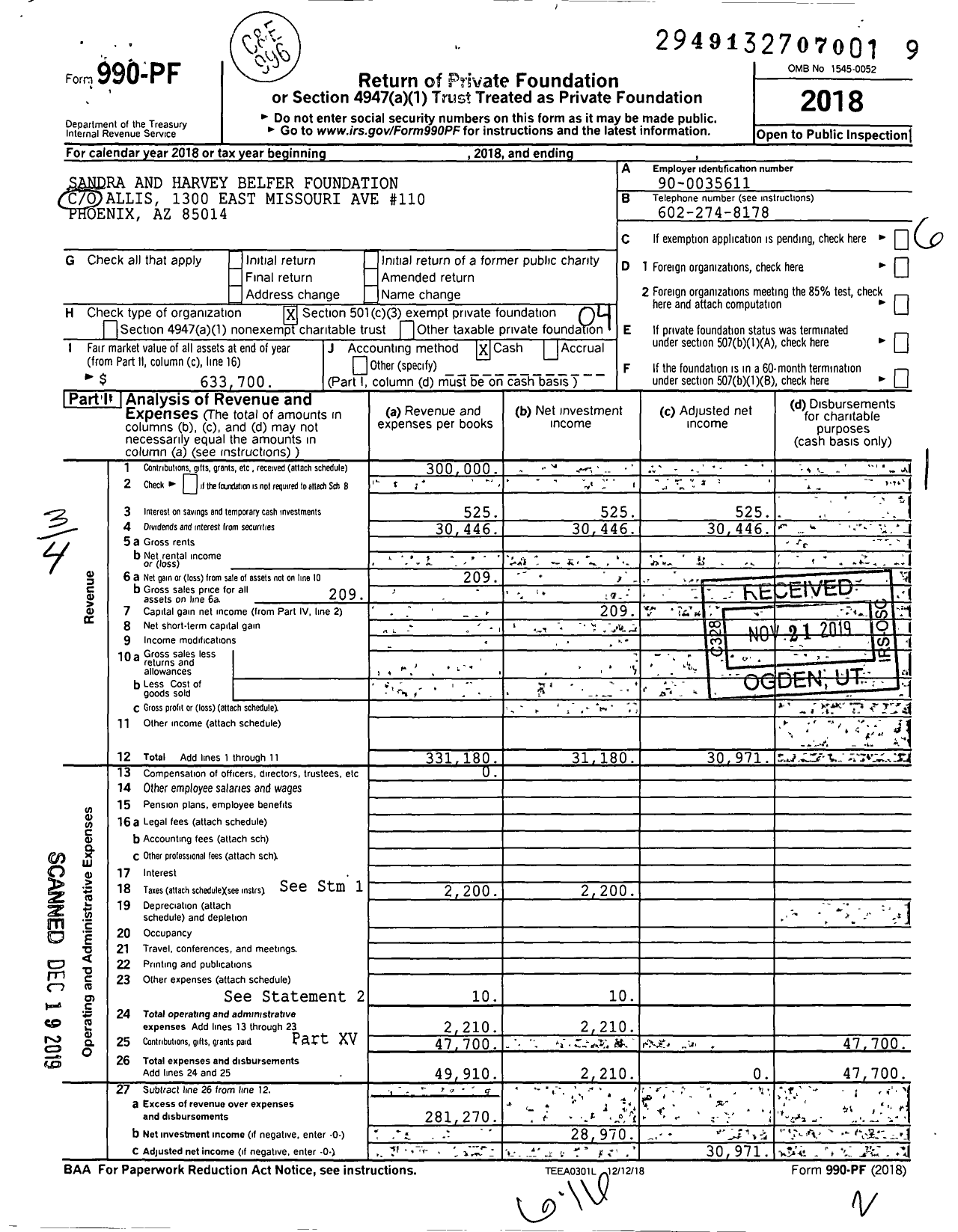 Image of first page of 2018 Form 990PF for The Sandra and Harvey Belfer Foundation