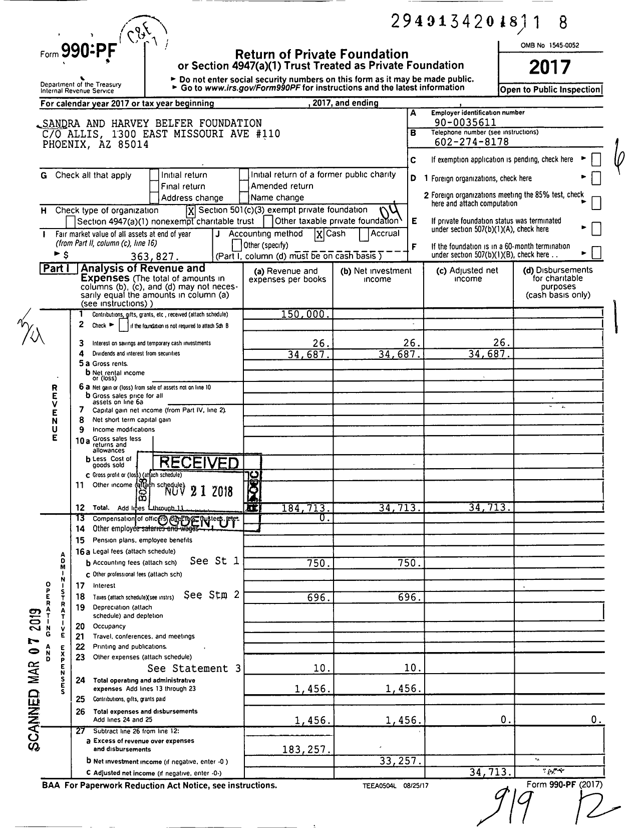 Image of first page of 2017 Form 990PF for The Sandra and Harvey Belfer Foundation