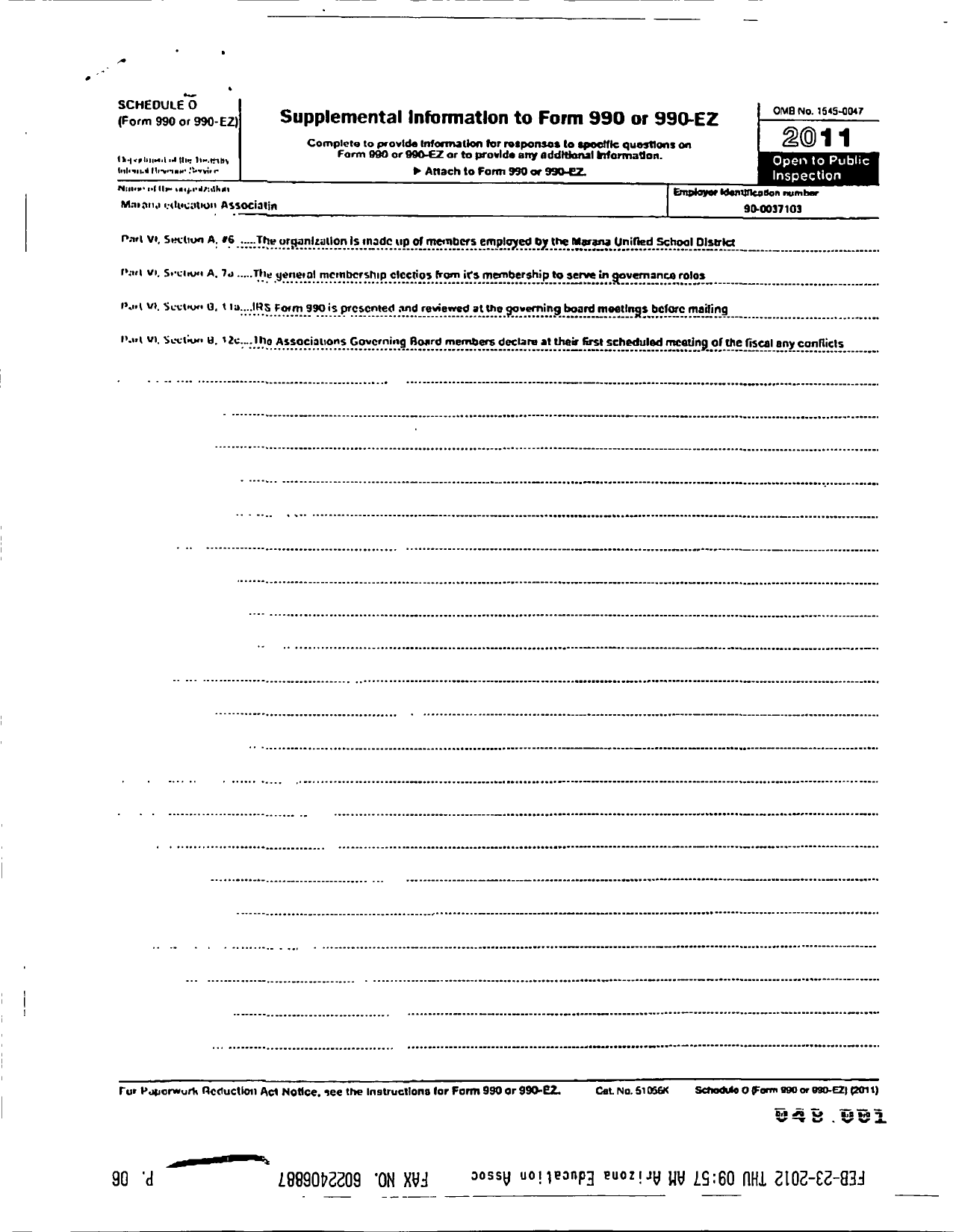 Image of first page of 2010 Form 990OR for Marana Education Association