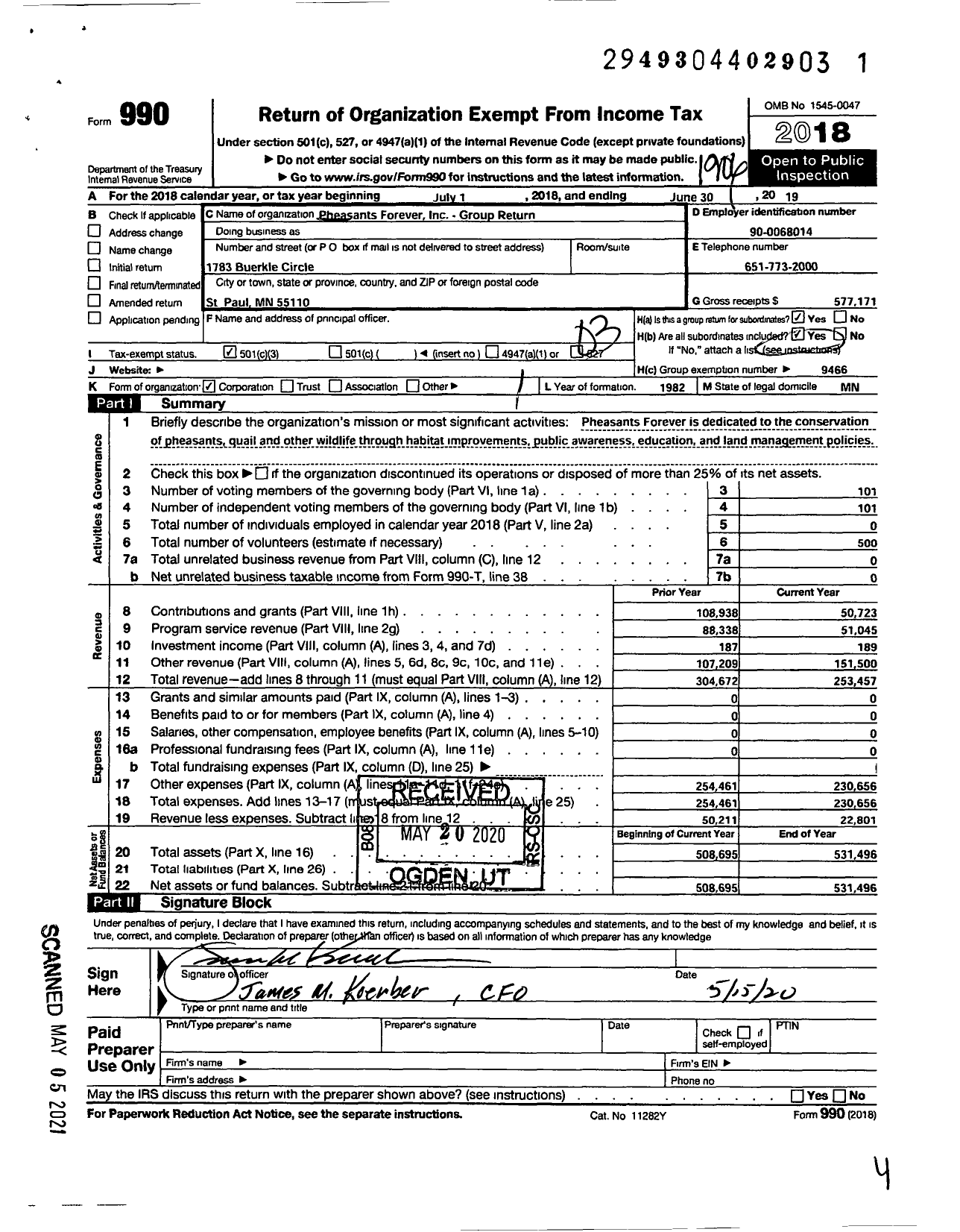 Image of first page of 2018 Form 990 for Pheasants Forever