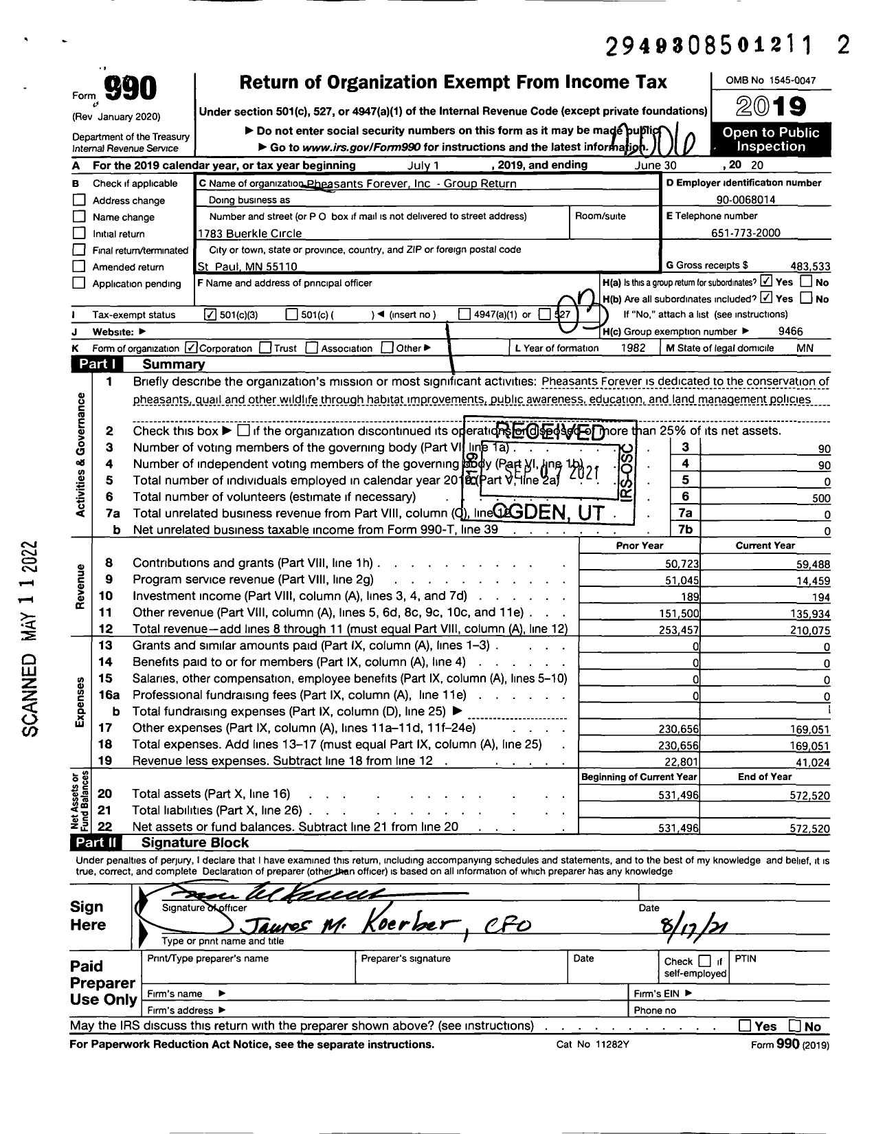 Image of first page of 2019 Form 990 for Pheasants Forever