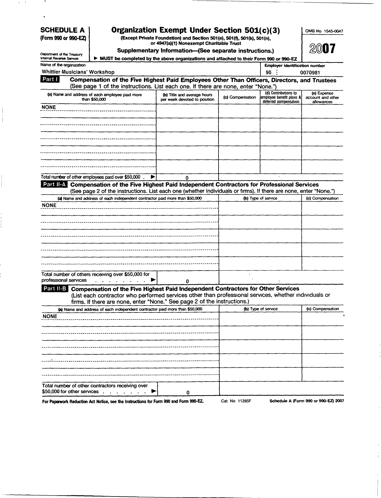 Image of first page of 2007 Form 990ER for National Federation of Music Clubs / Whittier Musicians Workshop