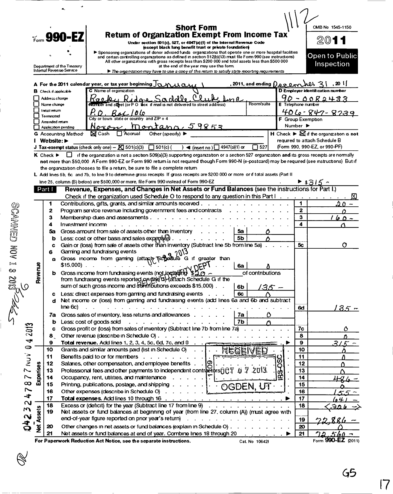 Image of first page of 2011 Form 990EZ for Rocky Ridge Saddle Club