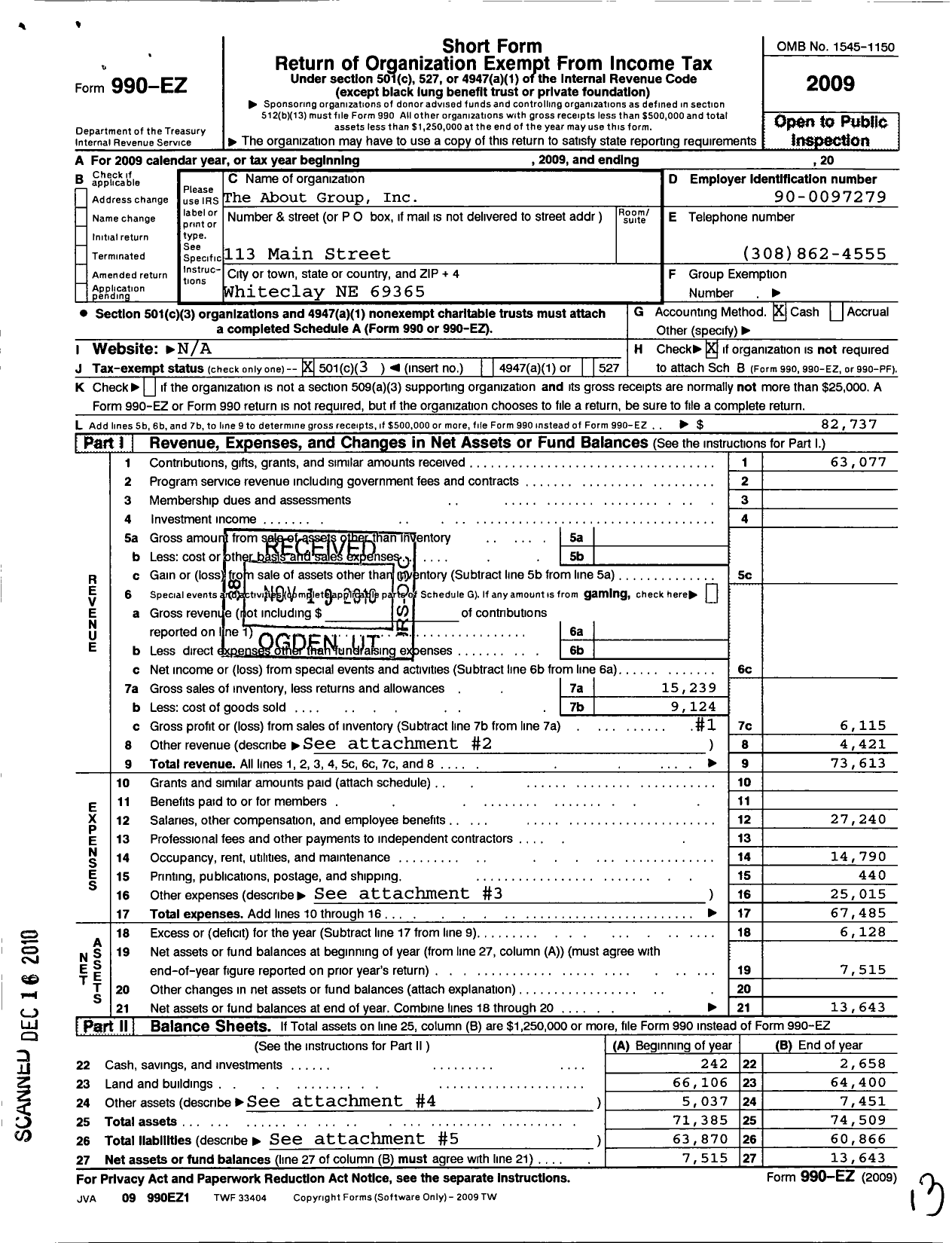 Image of first page of 2009 Form 990EZ for Lakota Hope Ministry