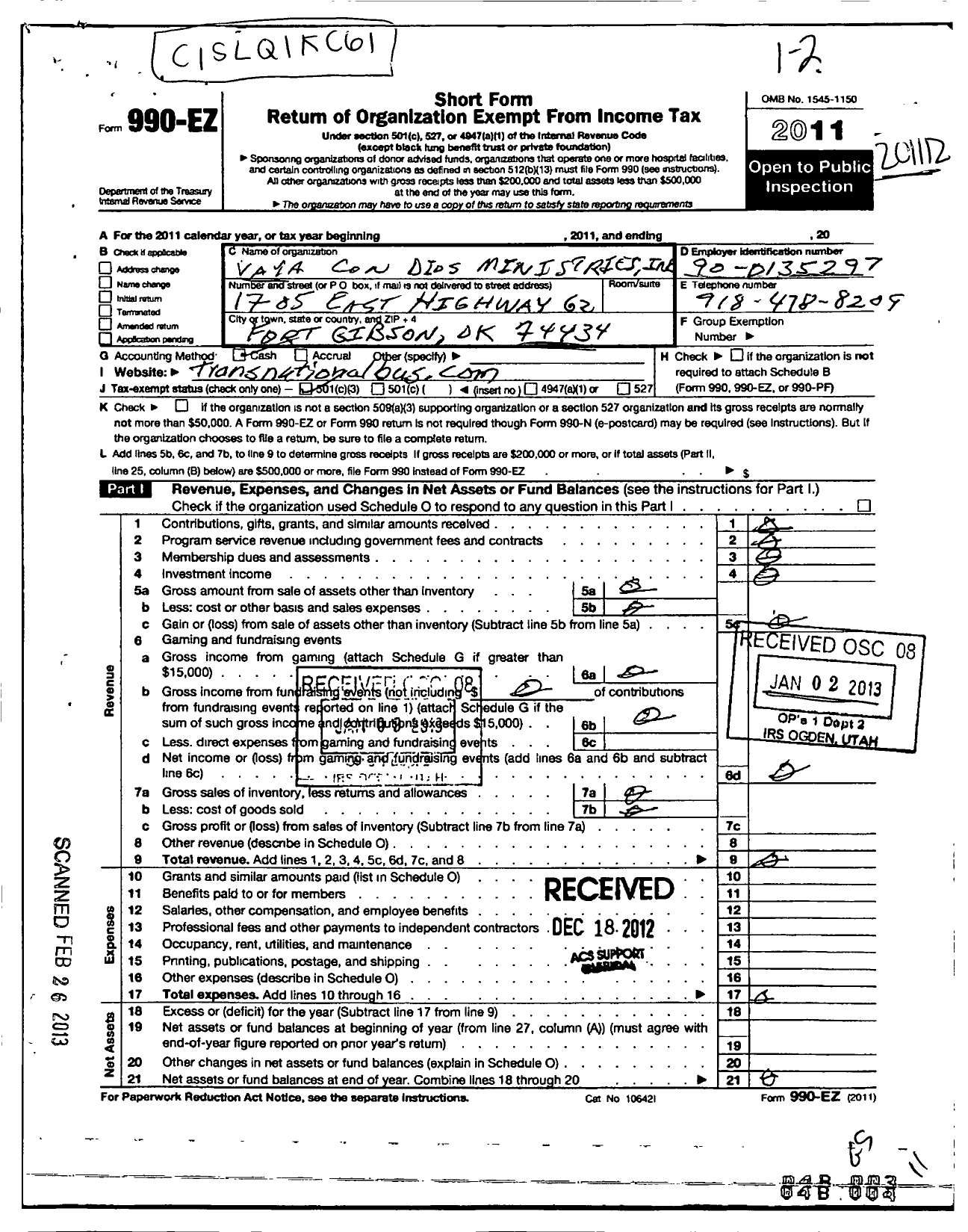 Image of first page of 2011 Form 990EZ for Vaya Con Dios