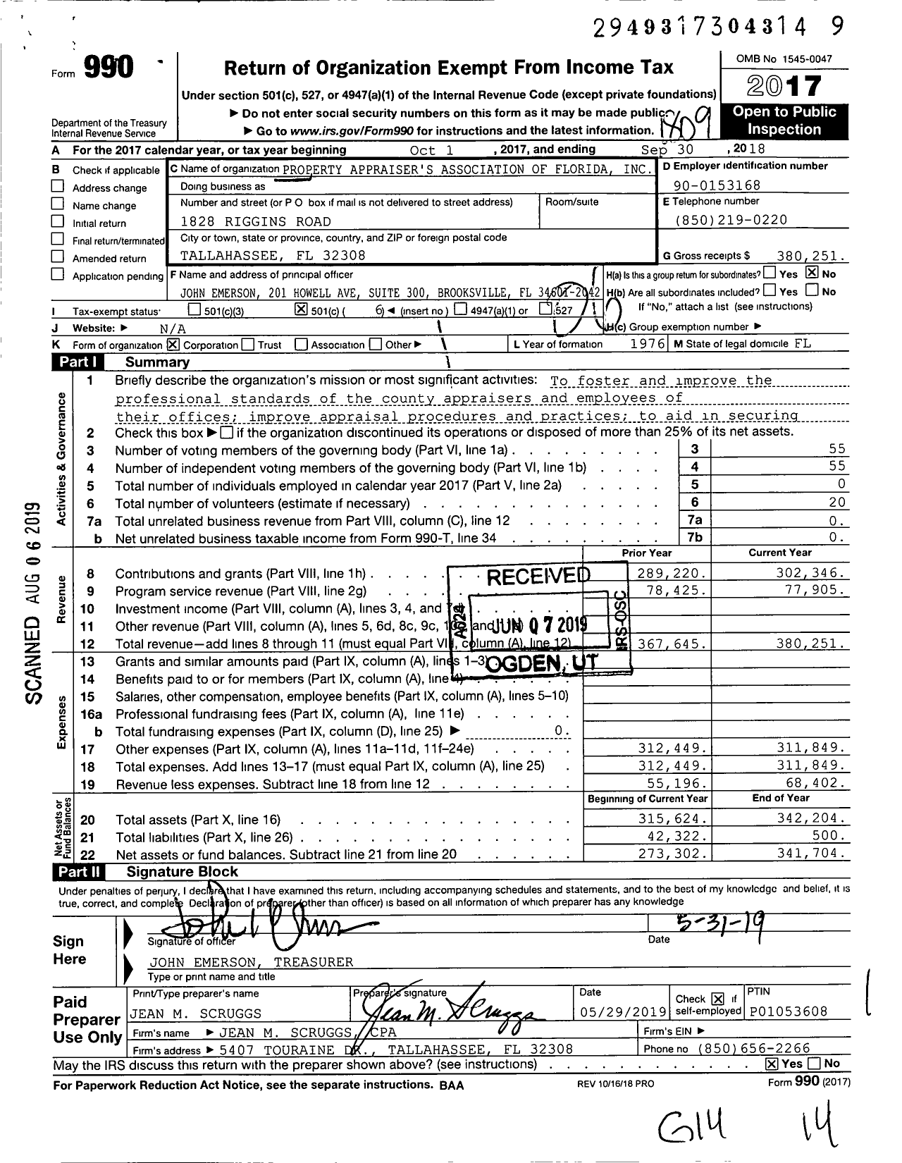 Image of first page of 2017 Form 990O for Property Appraiser's Association of Florida