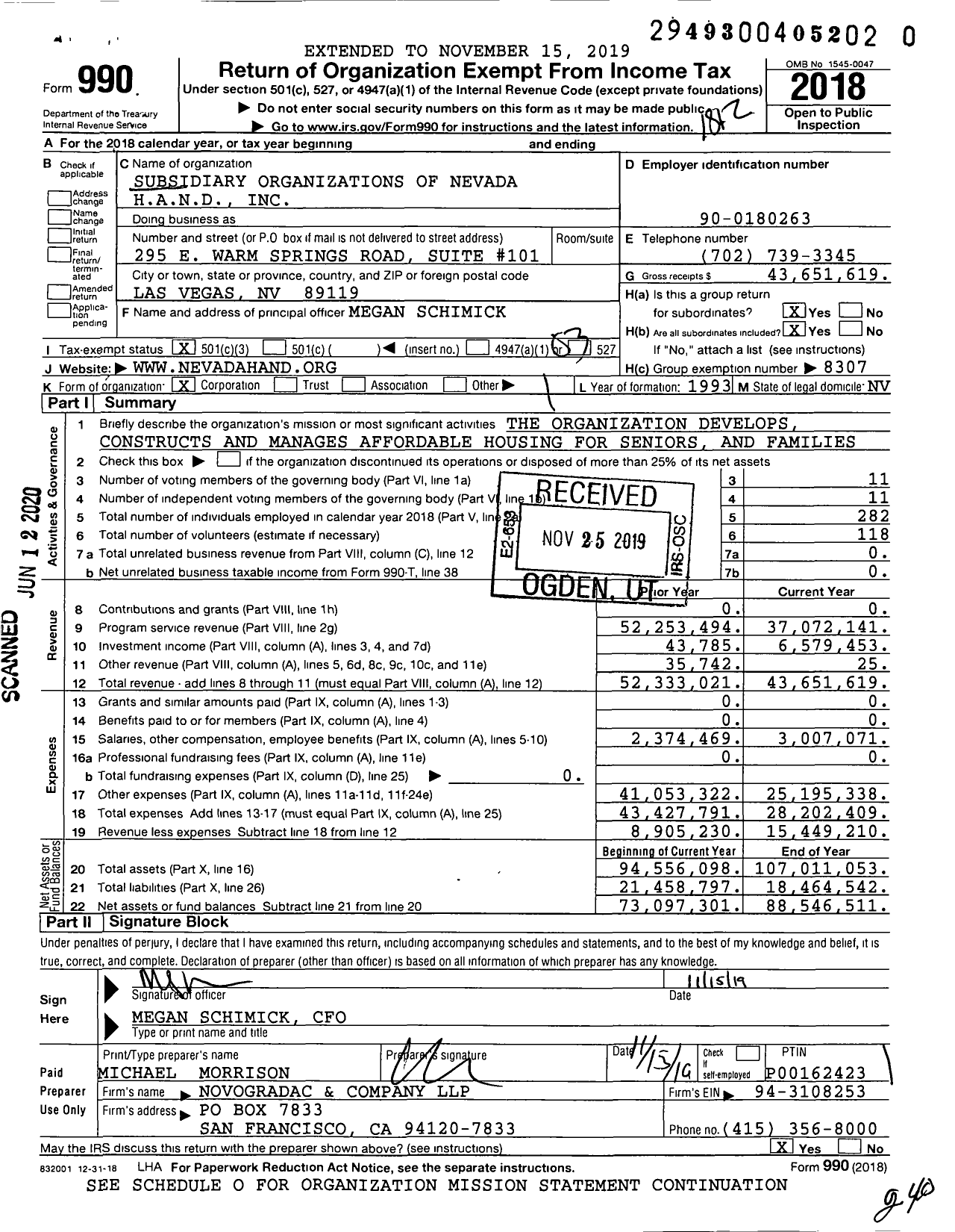 Image of first page of 2018 Form 990 for Nevada Hand Group Return