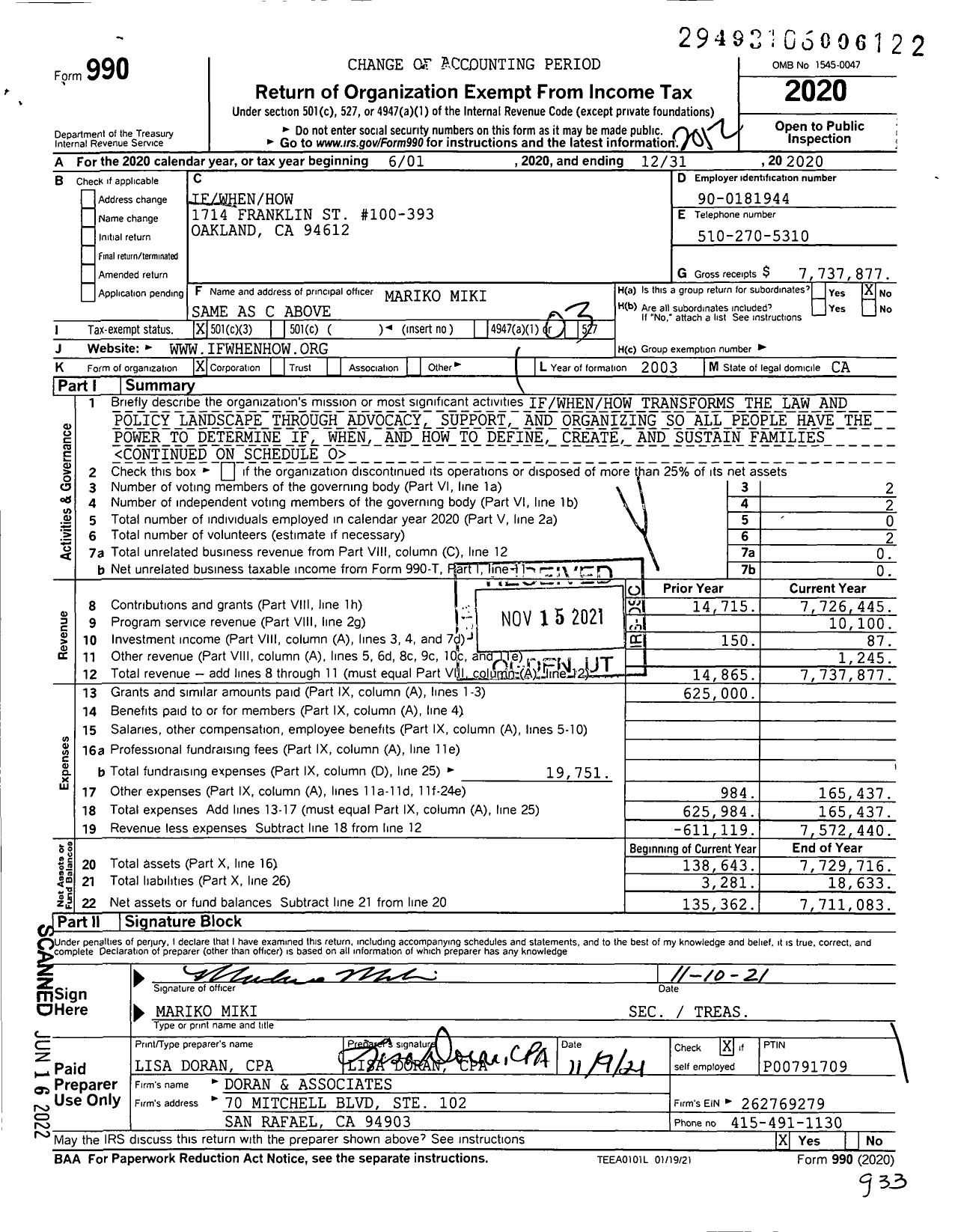 Image of first page of 2020 Form 990 for Ifwhenhow