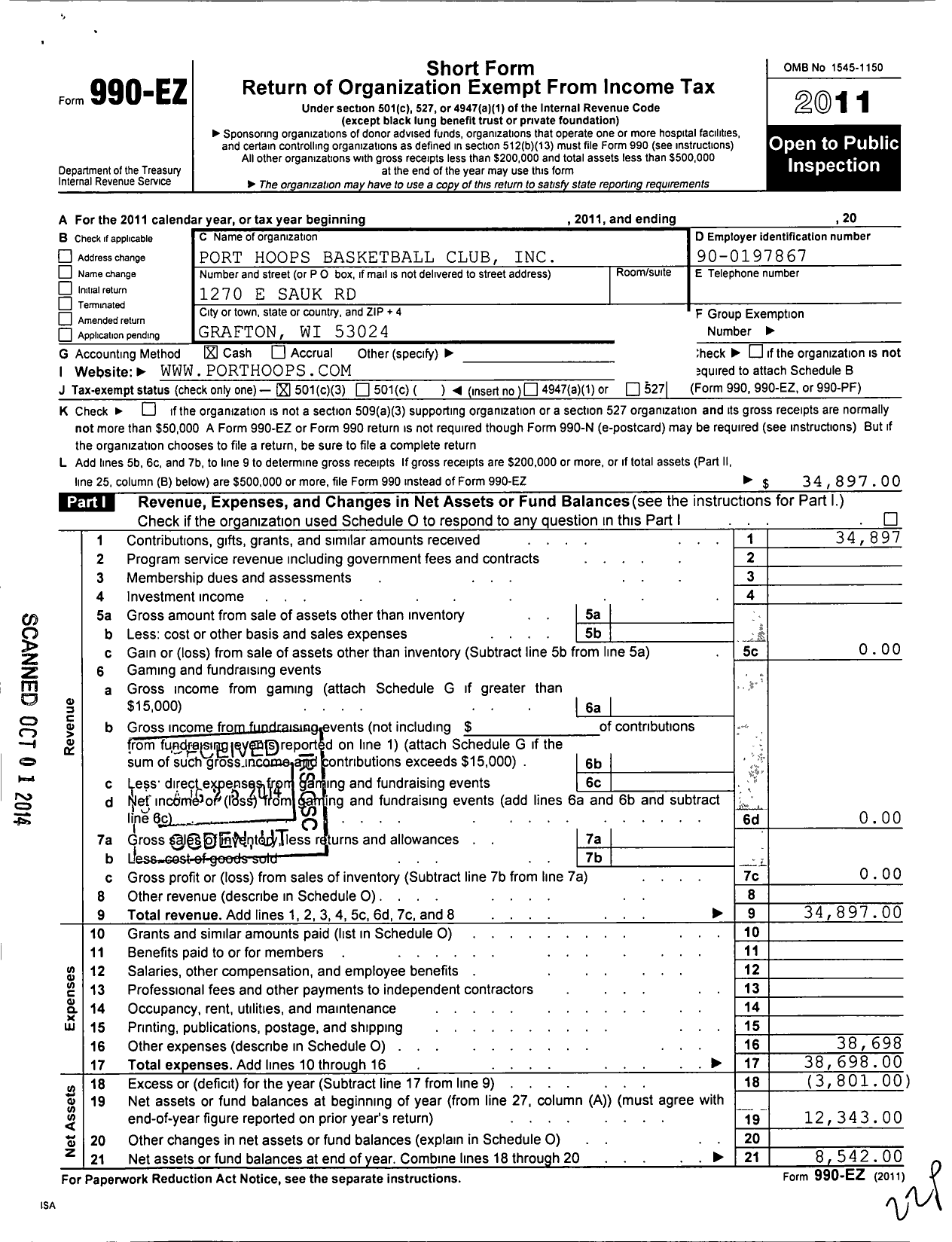 Image of first page of 2011 Form 990EZ for Port Hoops Basketball Club