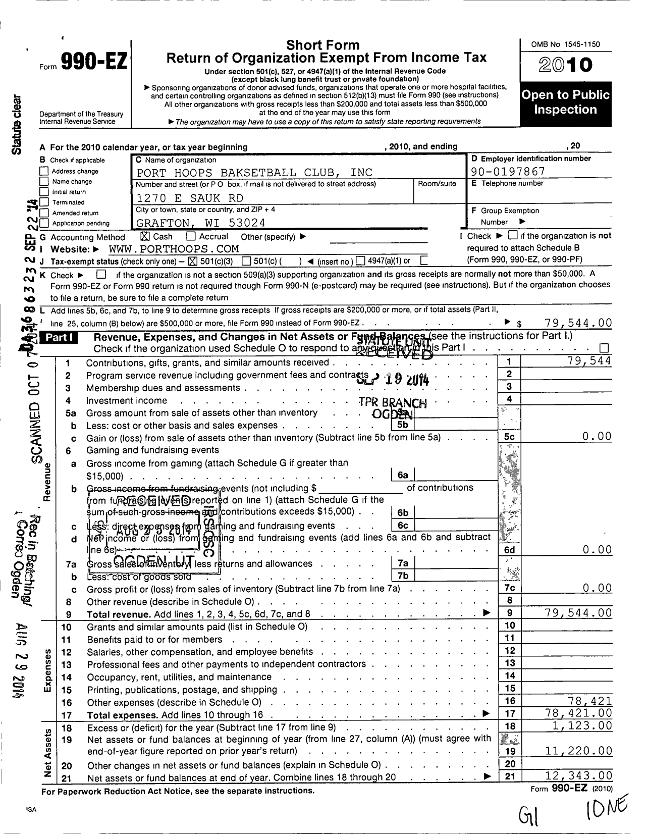 Image of first page of 2010 Form 990EZ for Port Hoops Basketball Club