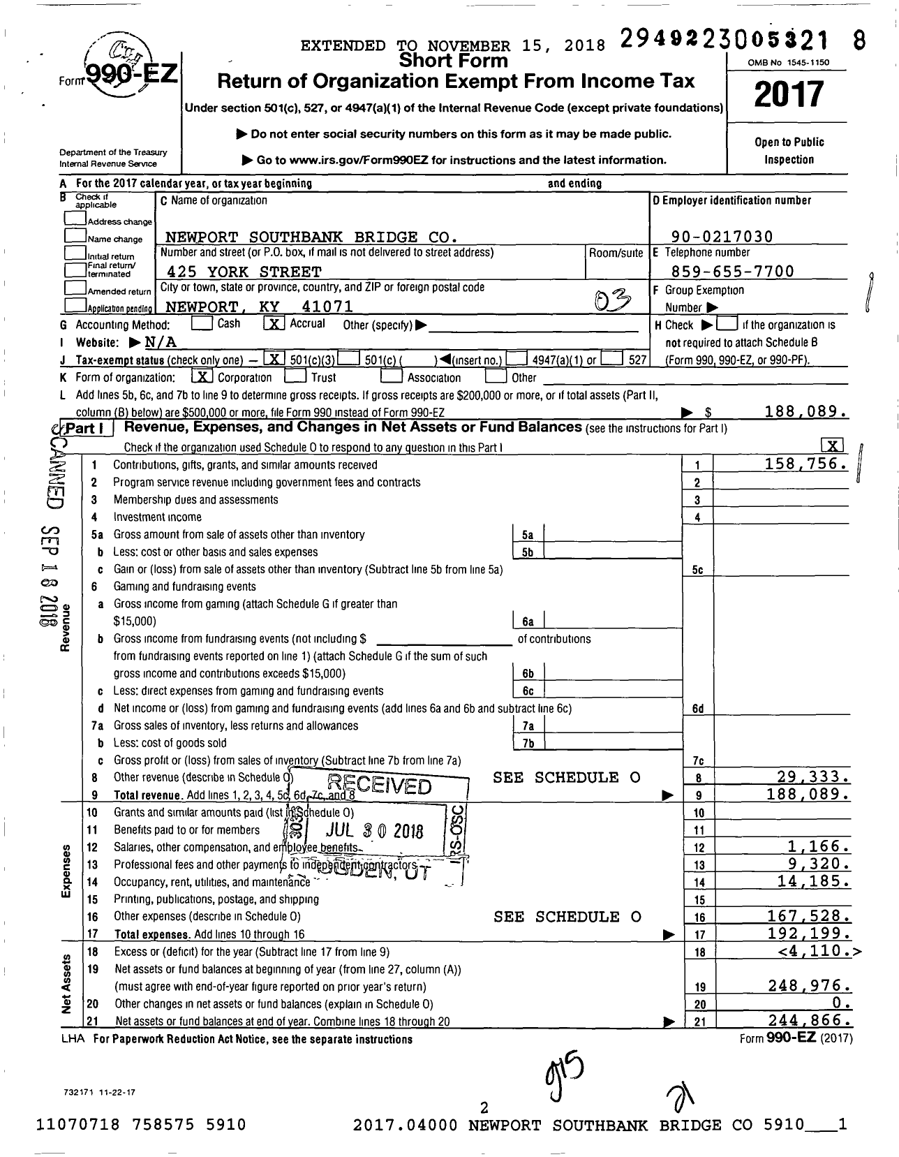 Image of first page of 2017 Form 990EZ for Newport Southbank Bridge