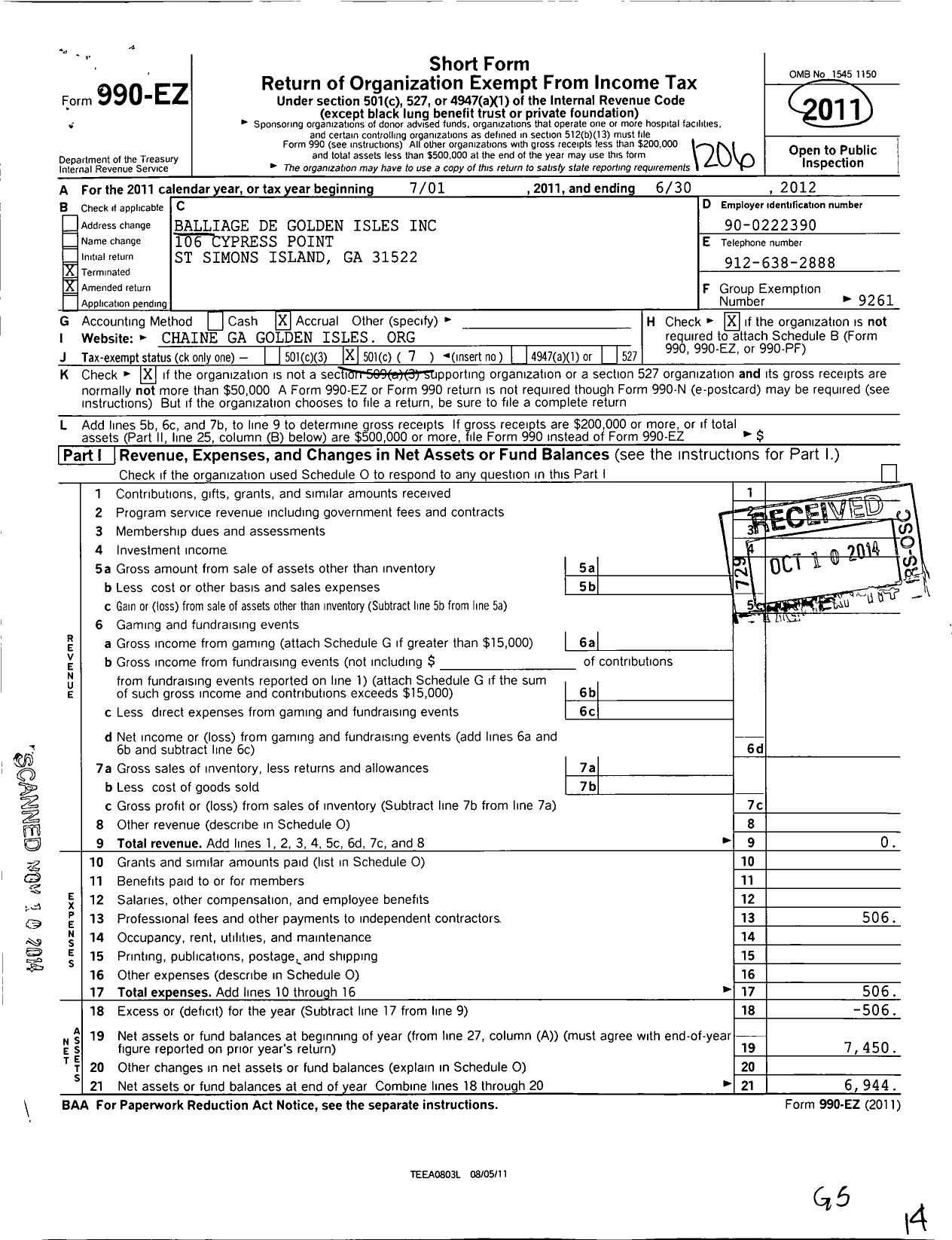 Image of first page of 2011 Form 990EO for Balliage de Golden Isles