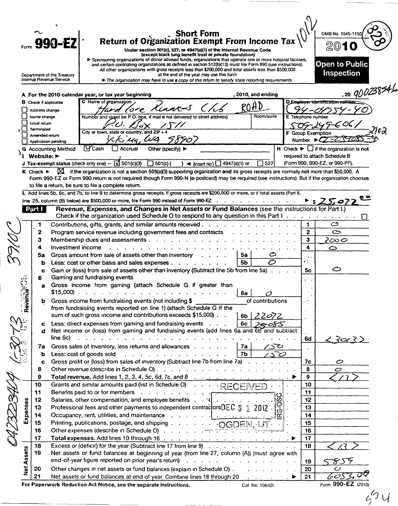 Image of first page of 2010 Form 990EZ for Road Runners Club of America