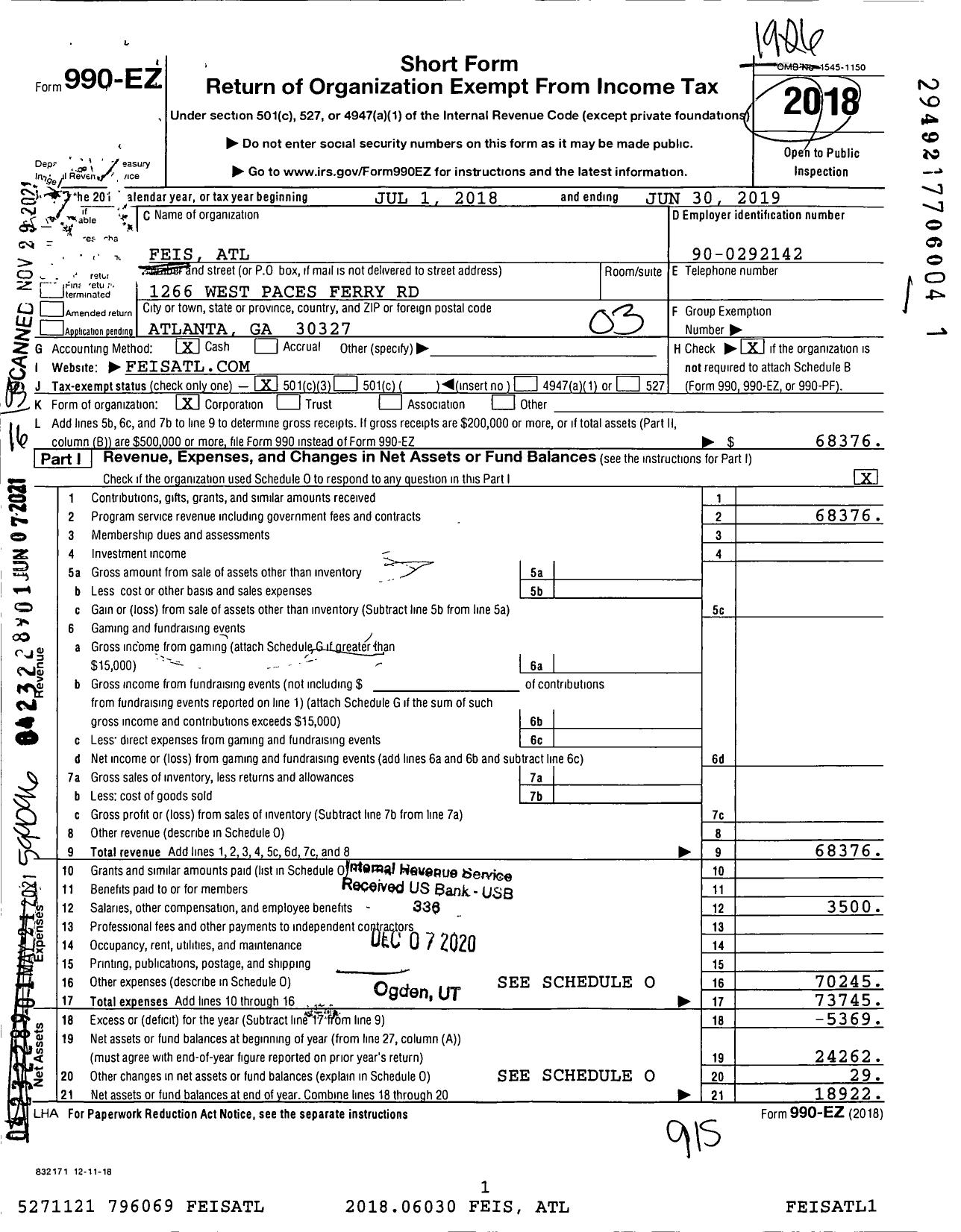 Image of first page of 2018 Form 990EZ for Feis Atl