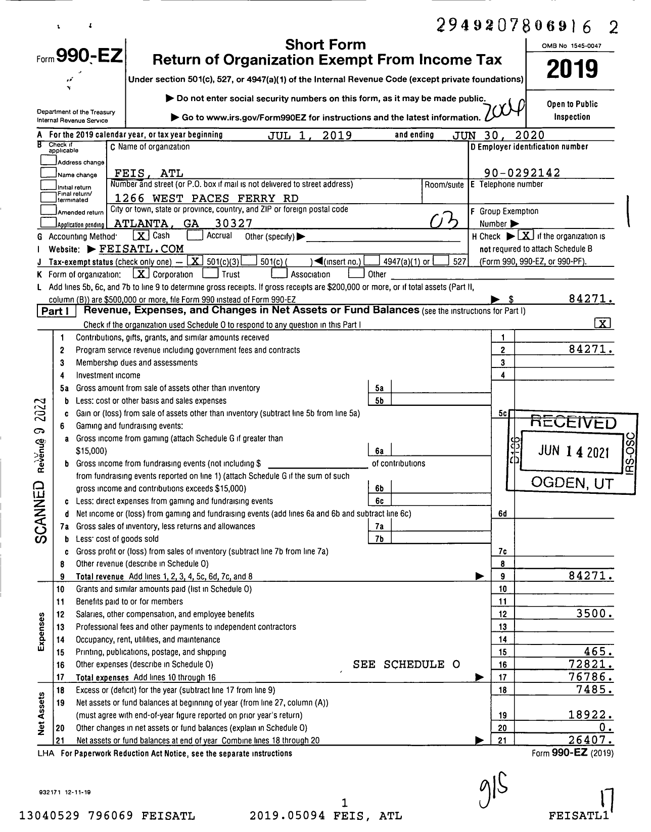 Image of first page of 2019 Form 990EZ for Feis Atl