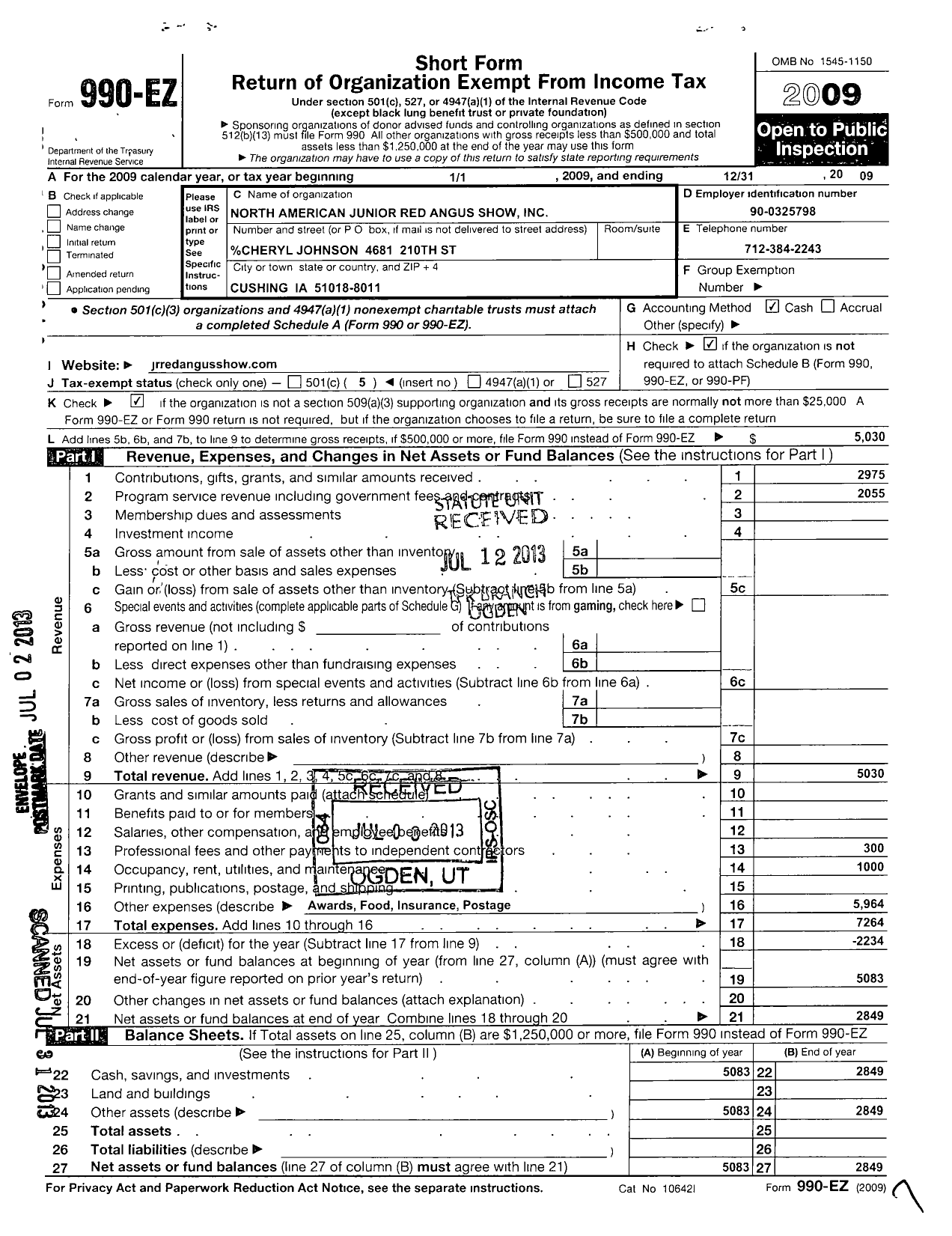 Image of first page of 2009 Form 990EO for North American Junior Red Angus Event